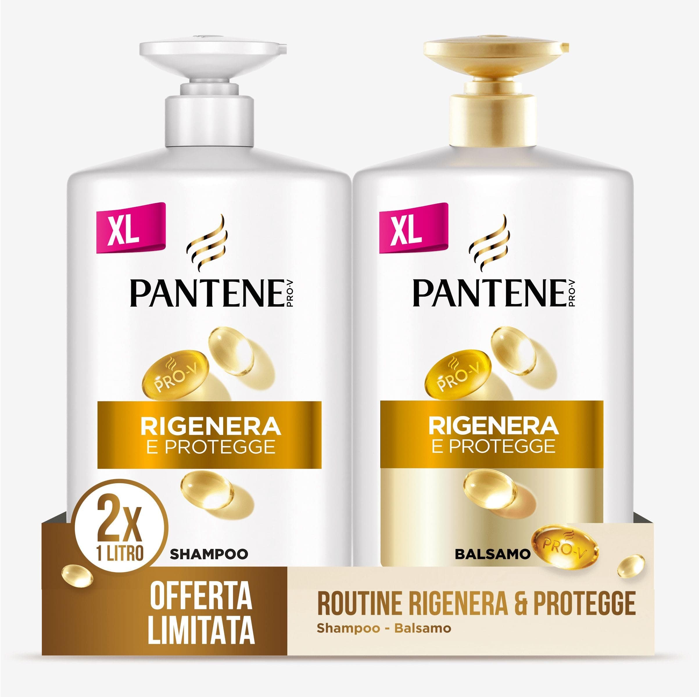 Pantene Shampoo+Balsamo Rigenera E Protegge per Capelli Deboli Danneggiati Maxi Convenienza 2x1000ML
