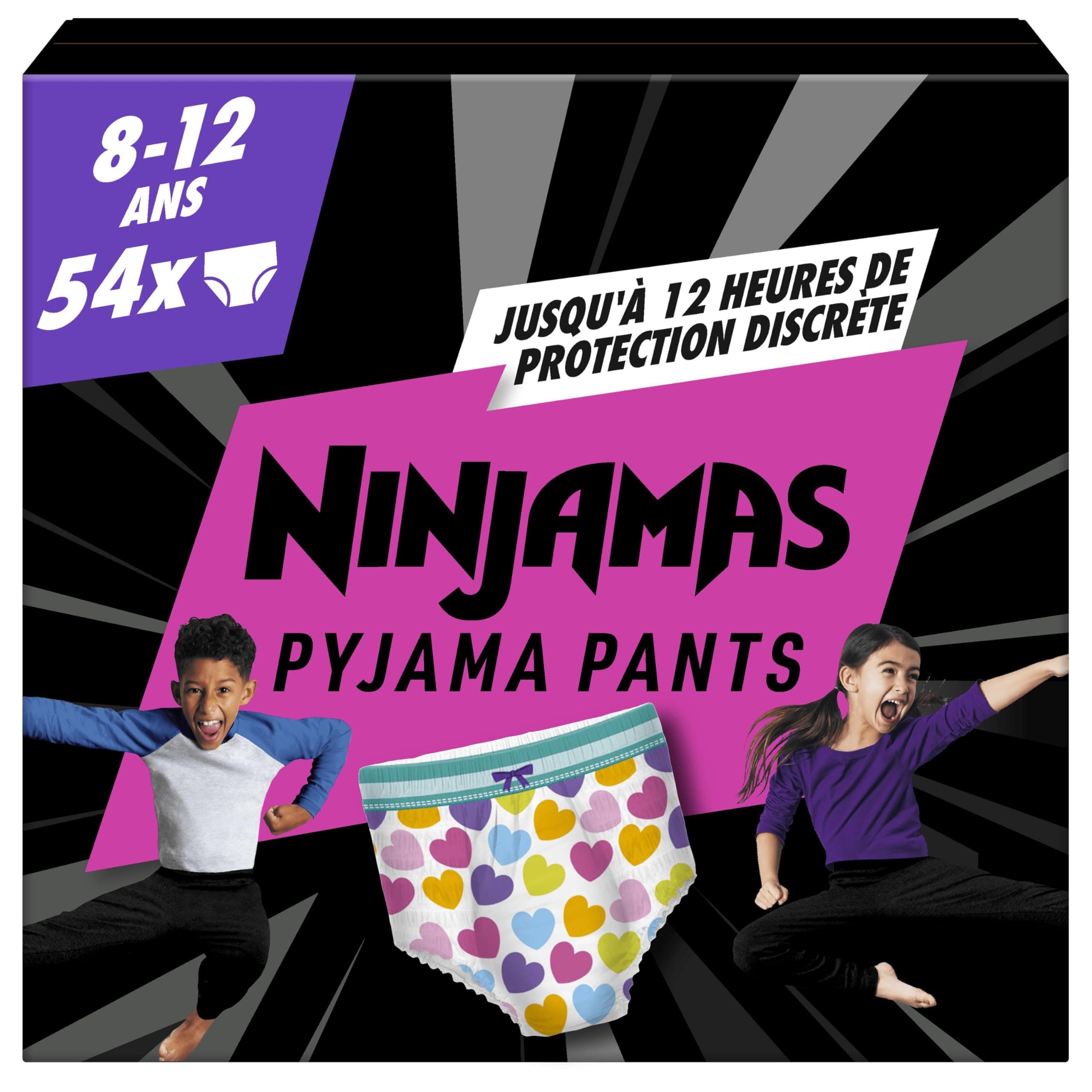 Pampers Ninjamas Pyjama Pants Fille, 54Sous-Vêtements de nuit Absorbants, 8-12 Ans, 27-43kg, Protection Maximale Contre Les Fuites Toute La Nuit En Toute Discrétion, Pack 1 Mois
