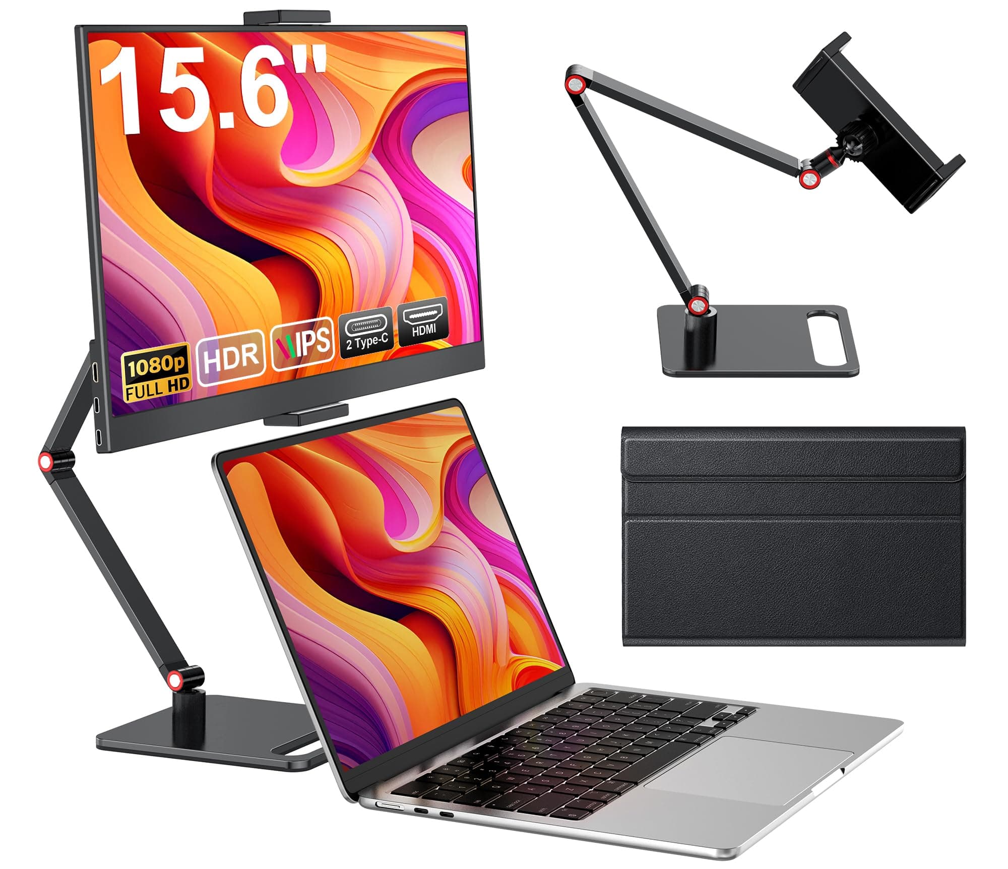 MAGICRAVEN Monitor Portatil Pantalla Portatil 15,6" 1080 FHD IPS Pantalla Ordenador Móvil Externa Monitore Altavoz Integrados con HDMI USB C Monitor para Laptop PC Mac Teléfono X-Bo PS45 con Soporte