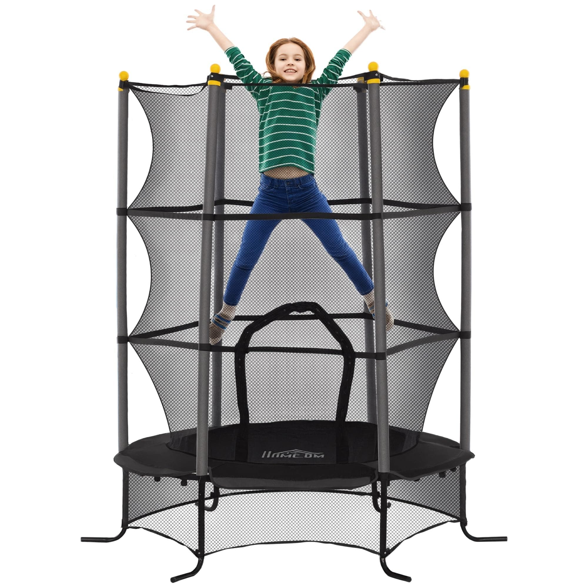 HOMCOM Trampoline Enfant Ø 1,63 m Filet de sécurité Porte zipée Couvre-Ressorts 6 poteaux rembourrés Inclus