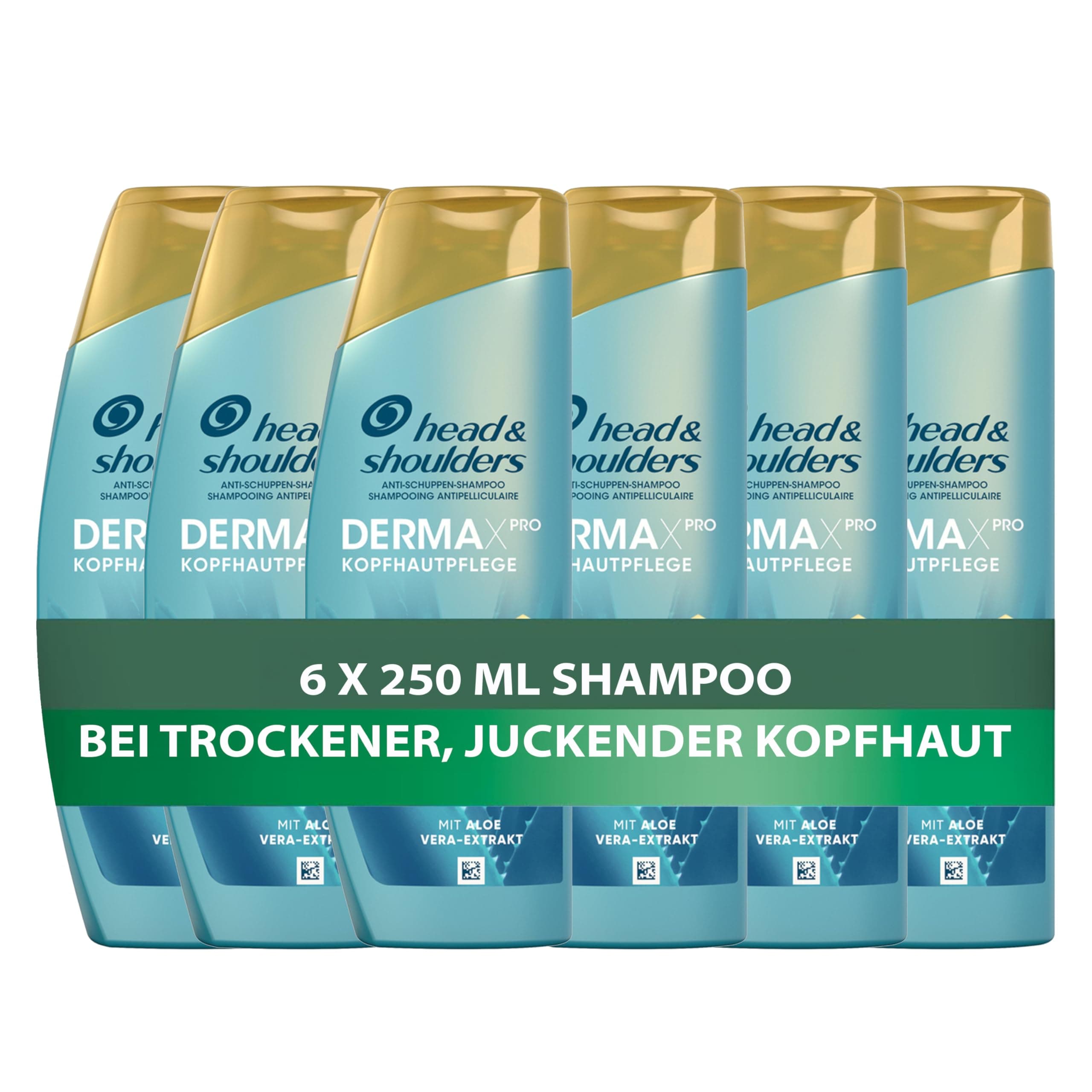 Head & Shoulders DermaXPro Beruhigende Pflege Anti-Schuppen-Shampoo 6x250ml mit Aloe Vera-Extrakt und Ceramide-Komplex. Hilft, Trockene, Juckende Kopfhaut zu Beruhigen und die Hautbarriere zu Stärken