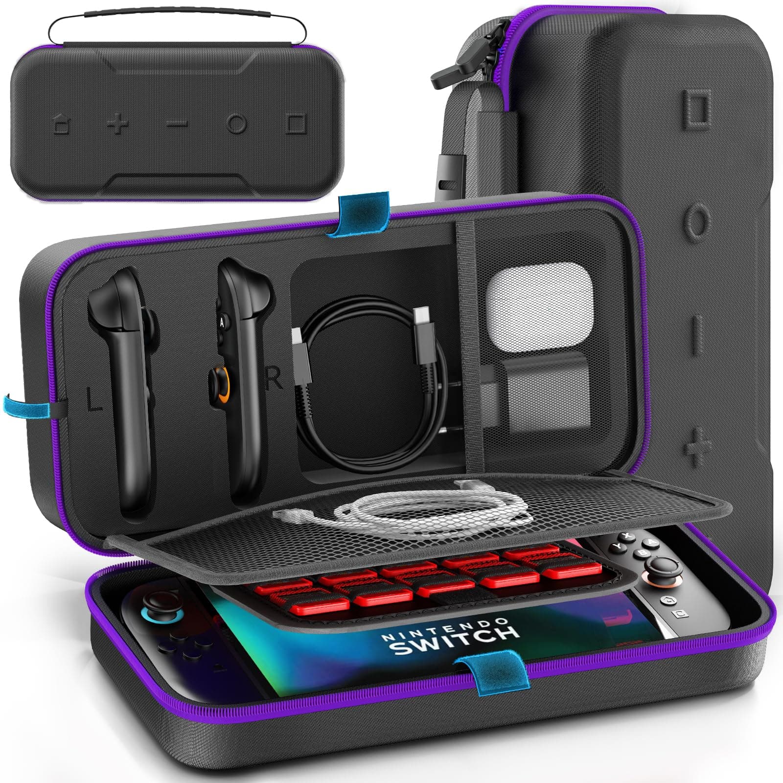 Custodia per Nintendo Switch 2025, Custodia da Viaggio Portatile per Switch 2 con Cinturino in Rete per Organizzare i Cavi, Case Switch 2 Rigida per Joy-Con 2 con 26 Slot per Schede di Gioco, Viola