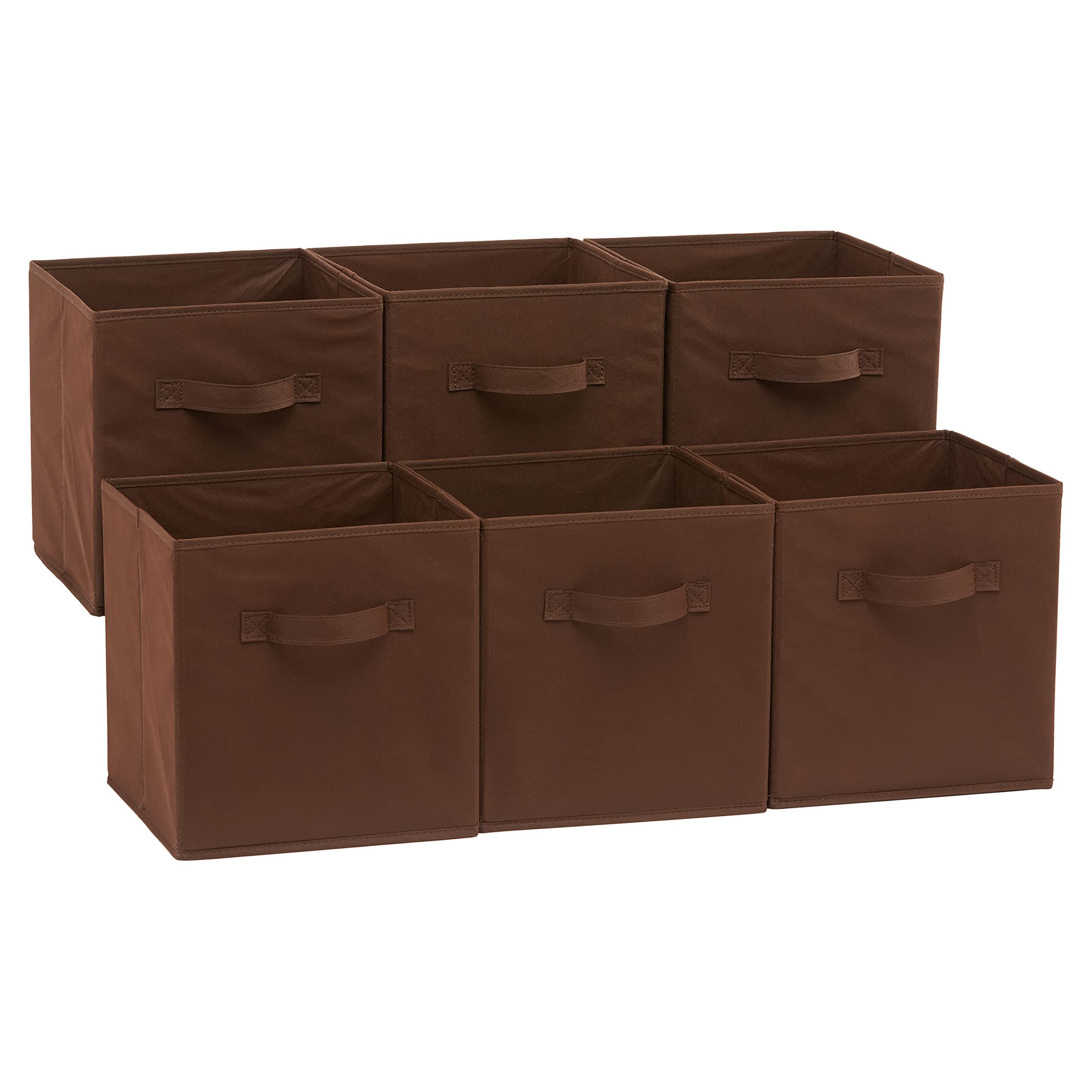 Amazon Basics Lot de 6 cubes de rangement pliables en tissu avec poignées, 26,6 x 26,6 x 27,9 cm, Marron Uni