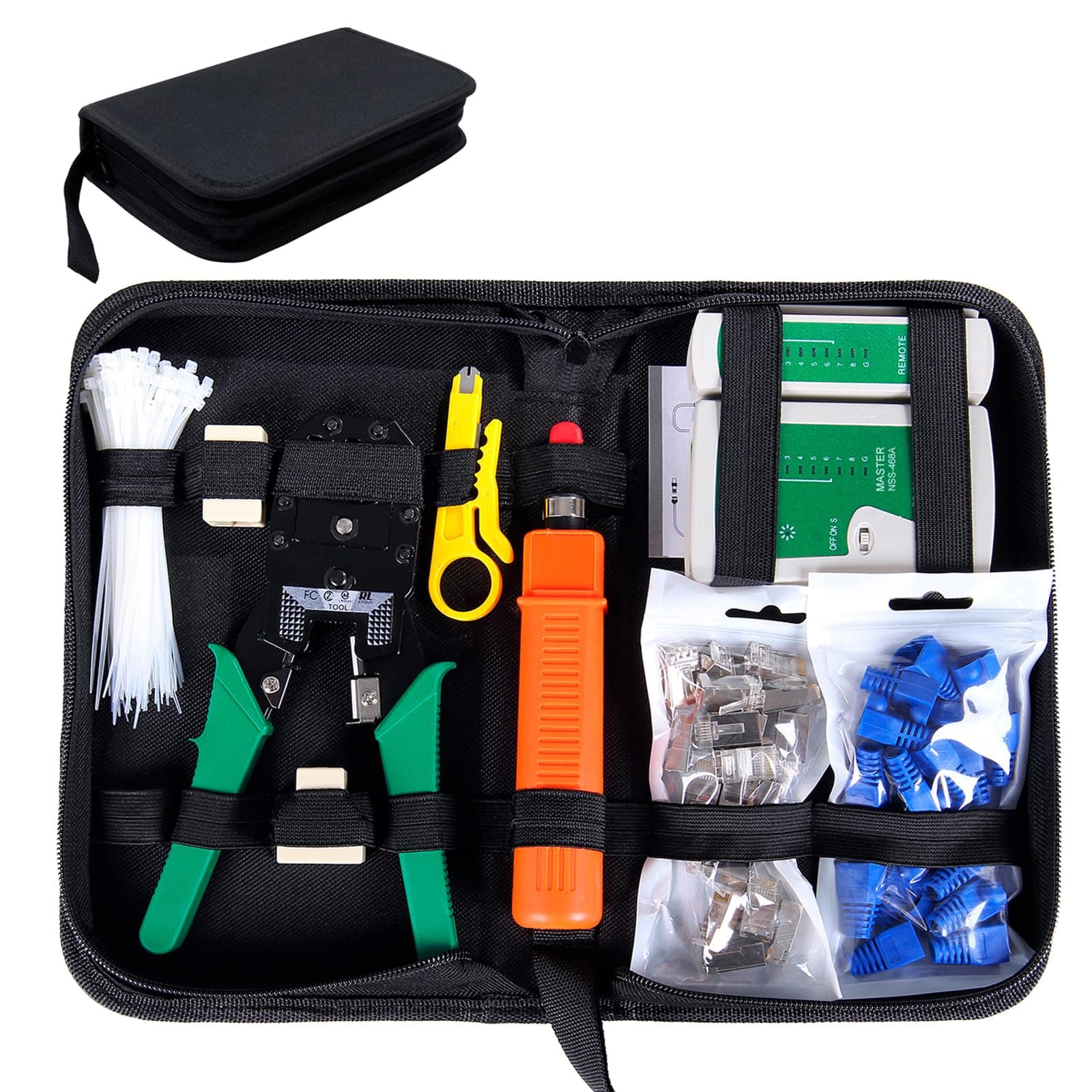 SGILE Strumenti Kit di Rete Professionali RJ45, Pinza Crimpatrice RJ 45, Manutenzione del Computer Kit LAN Tester del Cavo 9 in 1 Strumenti di Riparazione