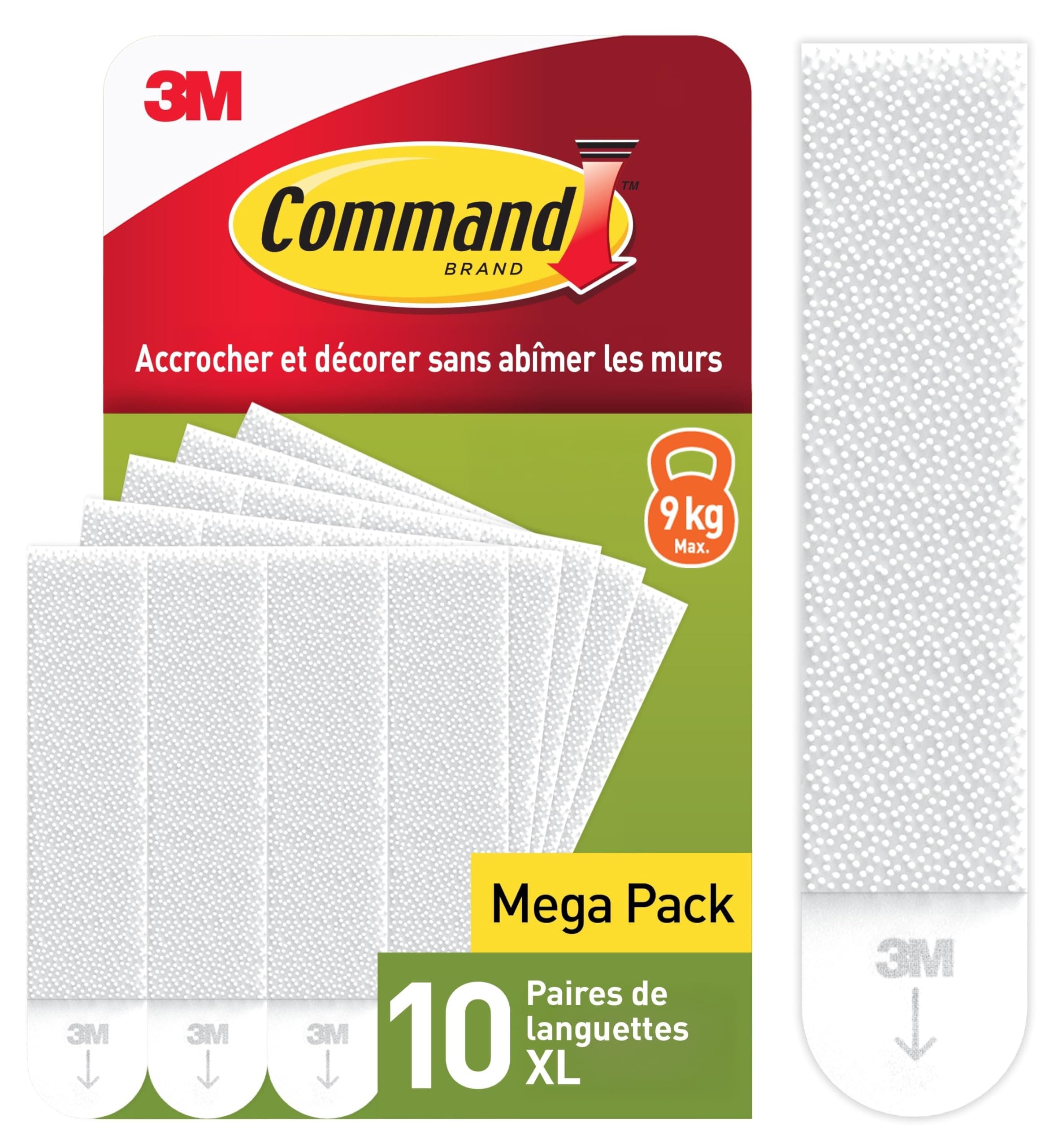 Command Languettes Accroches Tableaux, Très Grandes - 10 Paires (20 Languettes) Blanc - Supporte jusqu'à 9 kg - Sans Outils - Fixation sans Dommages