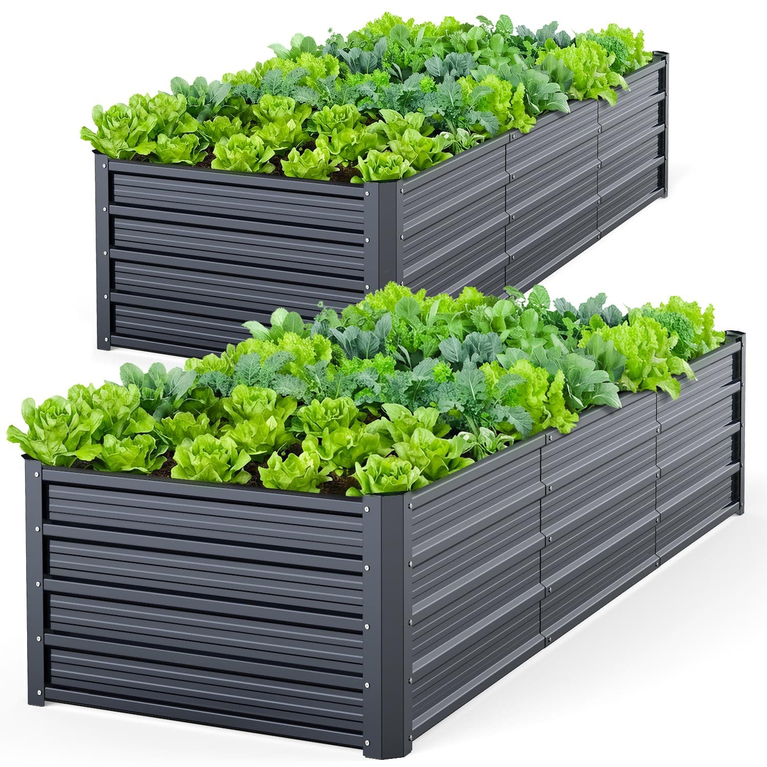 Ohuhu Metall Hochbeet Pflanzenbeet 2 Stück 240x90x45 cm, Hochbeete für Garten aus Robustes Stahlblech, Rostgeschützt & Stabil, Ideal für Garten Gemüse Kräuter Blumen Anthrazit
