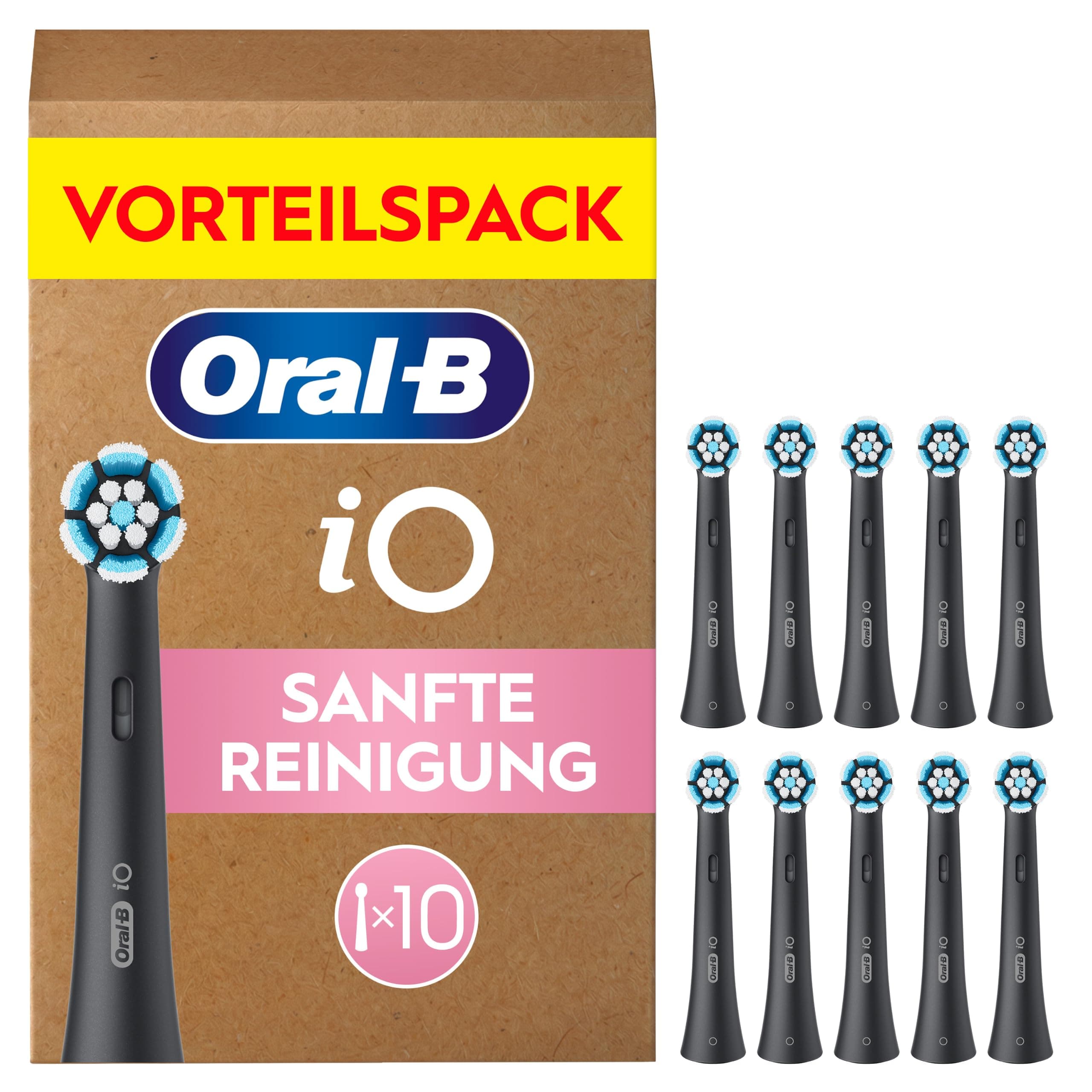 Oral-B iO Aufsteckbürsten Sanfte Reinigung, Schwarz, 10 Stück | Original Zahnbürstenaufsatz für Elektrische Zahnbürste, für Empfindliche Zähne und gesünderes Zahnfleisch