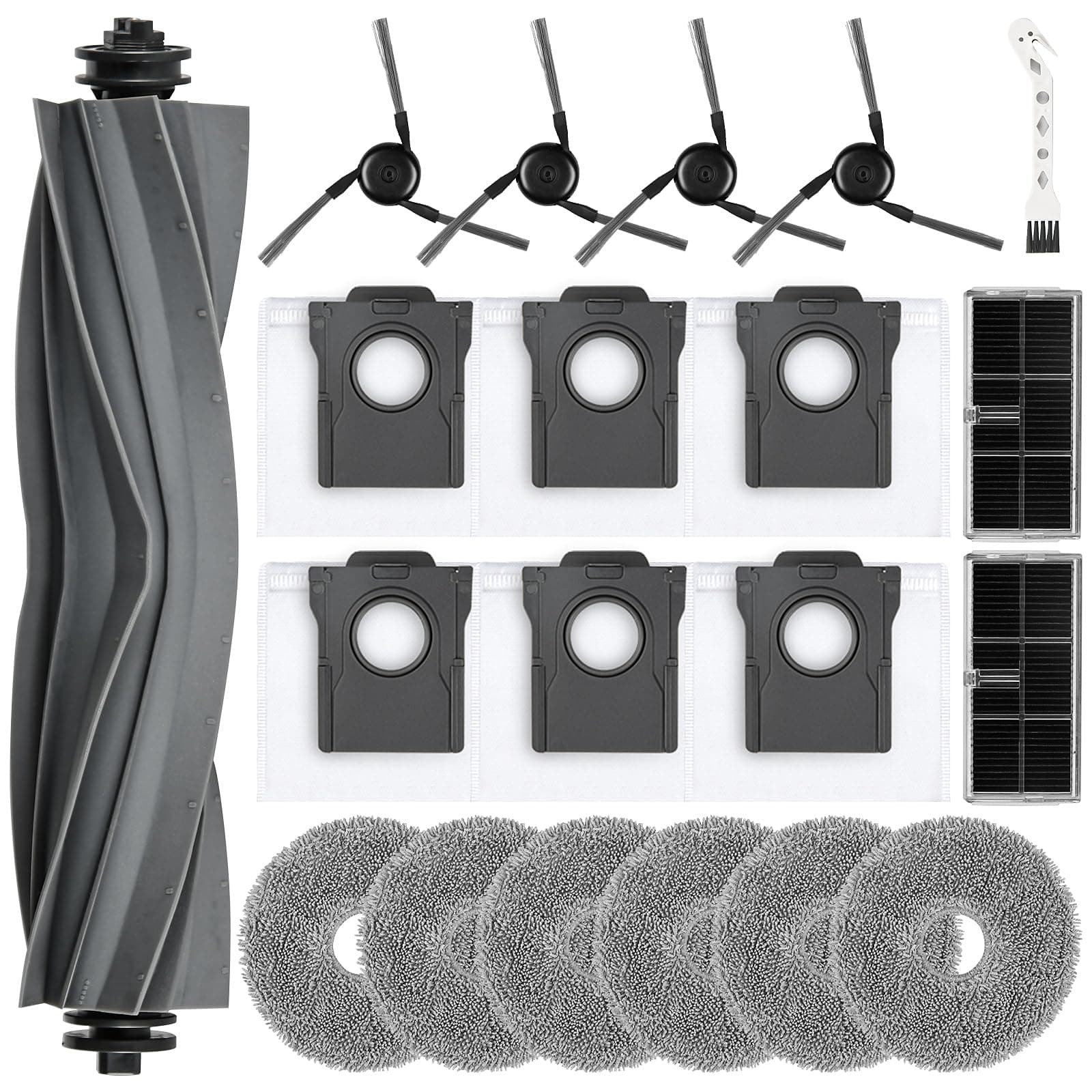 20 Accessoires pour Robot Aspirateur Dreame L10s Ultra Gen 3 / L50 Ultra AE / X40 Ultra / L40 Ultra/Mova P50 Pro Ultra, 1 Brosse Principale, 6 Sacs, 6 Serpillière, 2 Filtres, 4 Brosses Latérales