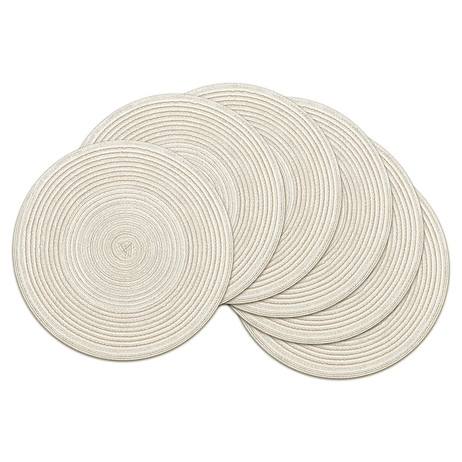 SHACOS Set di 6 Tovaglietta Rotonda Cotone Tovaglietta Lavabile Grande Tovagliette Intrecciate Rotonde Tovaglietta Resistenti al Calore Tovagliette per Natale Partito Cucina - Crema, 38x38 cm