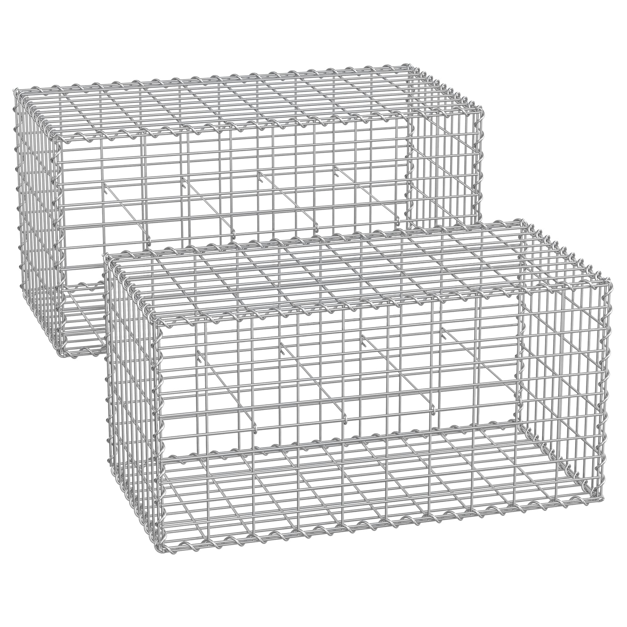 SONGMICS Gabionenkörbe, Metall-Steinkörbe mit 5 x 10 cm Maschenweite für Mauersteine, verzinkt, Steingabionen Mauer, 100 x 50 x 50 cm, 2er Set, silber GGB255V1