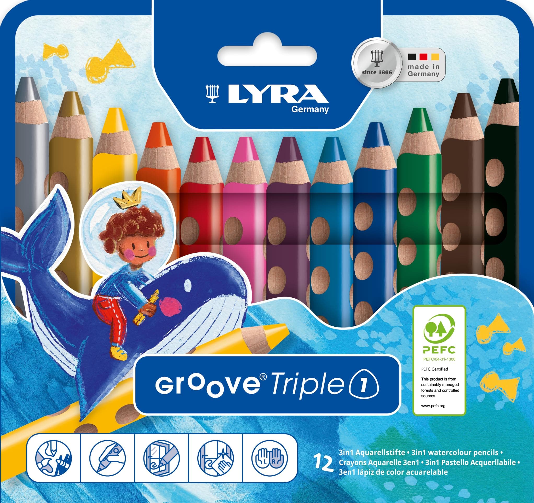 LYRA L3831120 Groove Triple 1, Kartonetui mit 12 Farbstiften, Sortiert, Mehrfarbig
