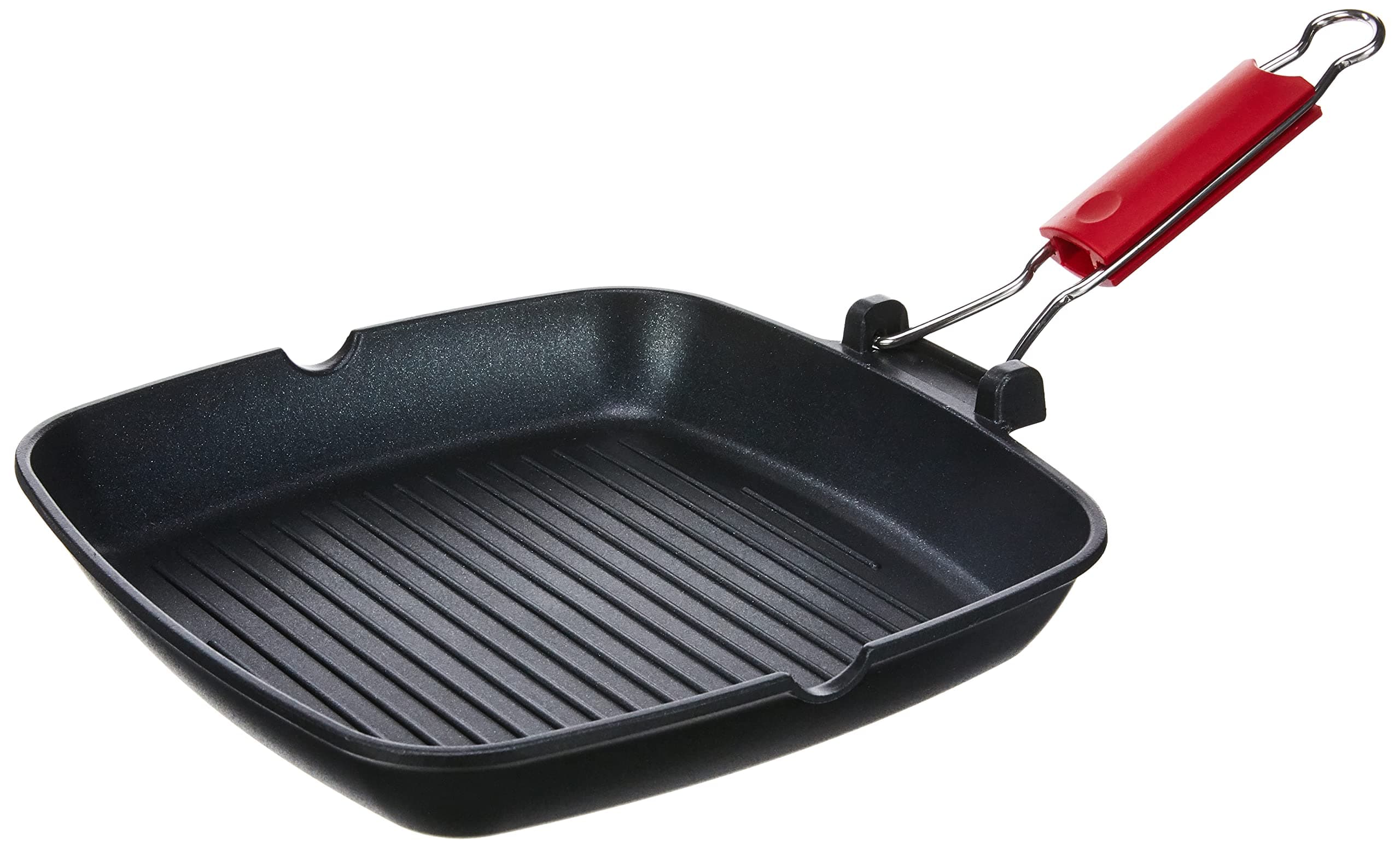 Lagostina Linea Rossa Grill Bistecchiera Antiaderente Quadrata in Alluminio, 28 x 28 cm, per Induzione, Gas e Forno, Manico Pieghevole, Bordo a Versare, Fondo a Rilievo