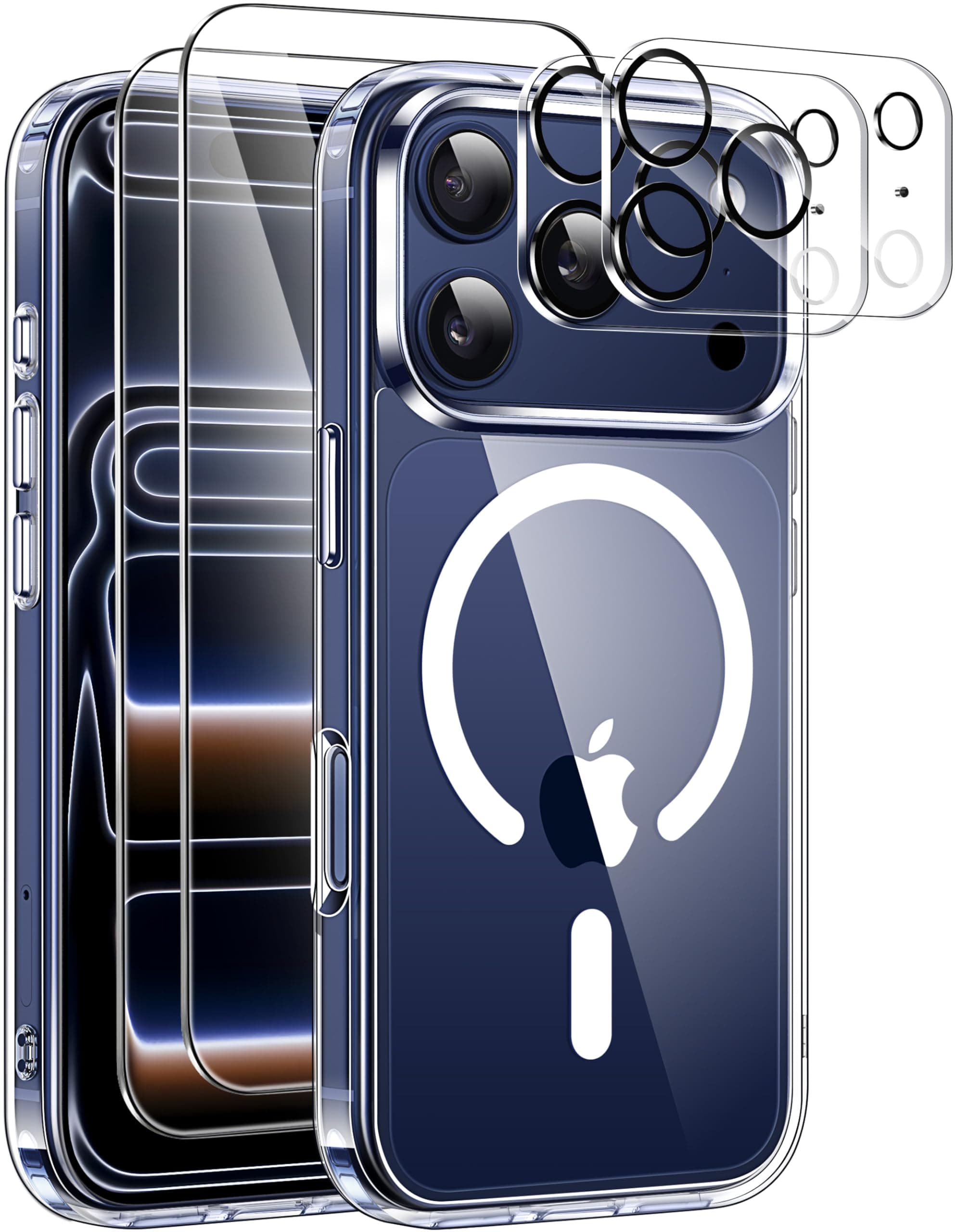 ivencase 5 in 1 Magnétique Coque pour iPhone 17 Pro Max avec 2 Verres Trempés et 2 Caméra Protecteur, Compatible MagSafe Dos Anti Rayures Étui Antichoc TPU Bumper Housse 17 Pro Max 6,3" - Transparent