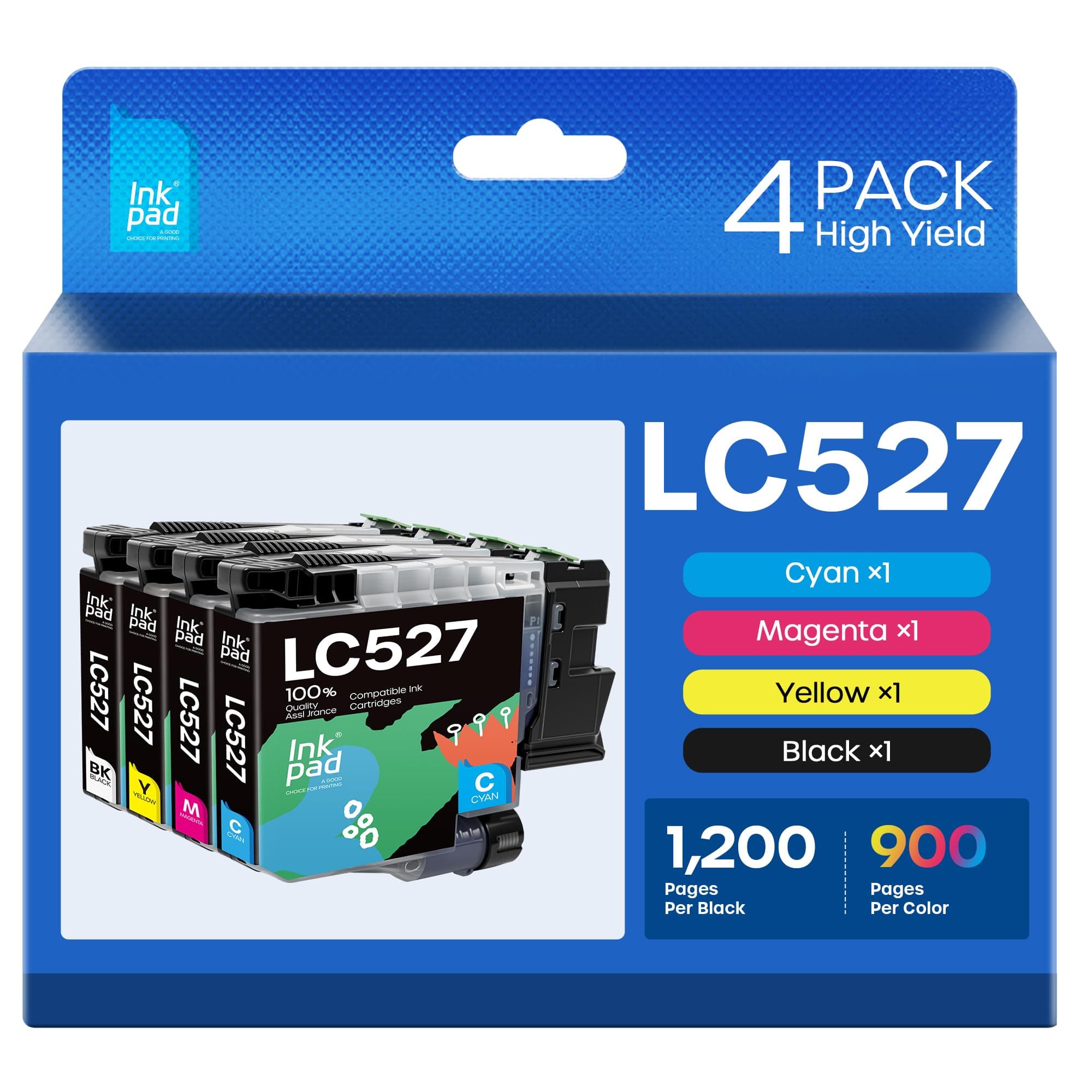 iNKPAD LC527 Cartuchos de impresora compatibles con Brother LC527 LC527VAL LC527XL Cartuchos para Brother MFC-J4350DW MFC-J4550DW (4 unidades)