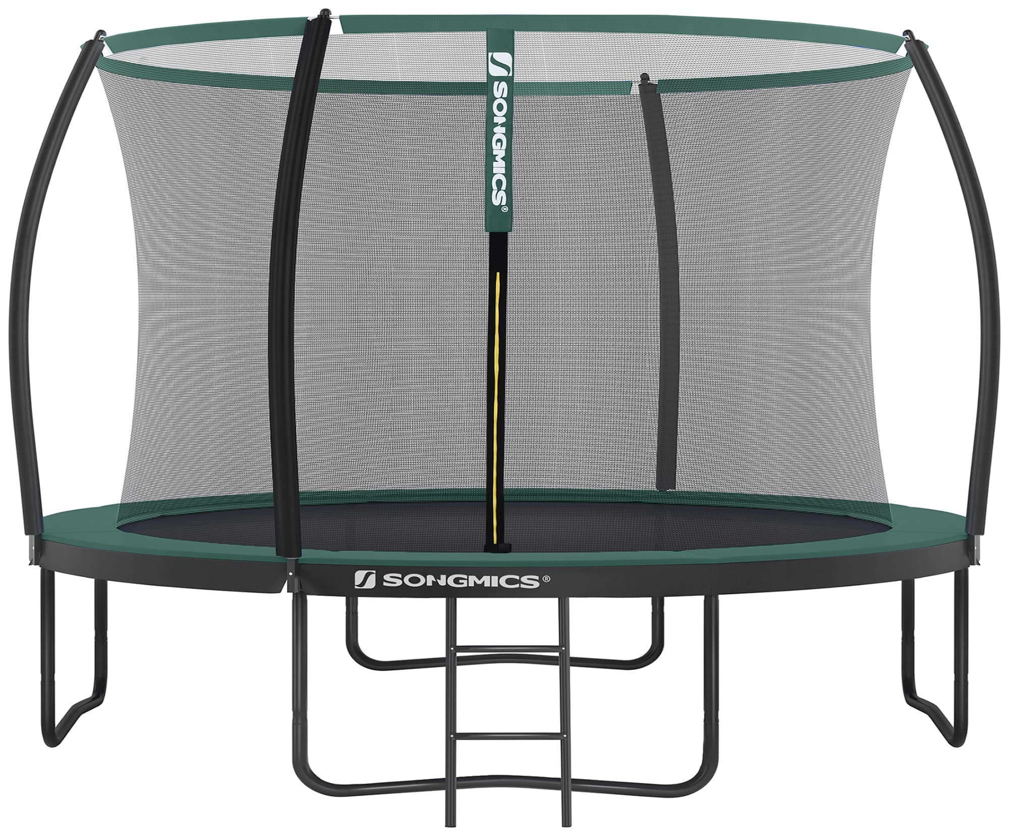 SONGMICS Trampoline Extérieur Enfant Diamètre 244/305/366/427 cm, Filet de Protection, Poteau Incurvé de 180 cm de Haut, Coussins de Sécurité, Échelle, Cadre en Acier