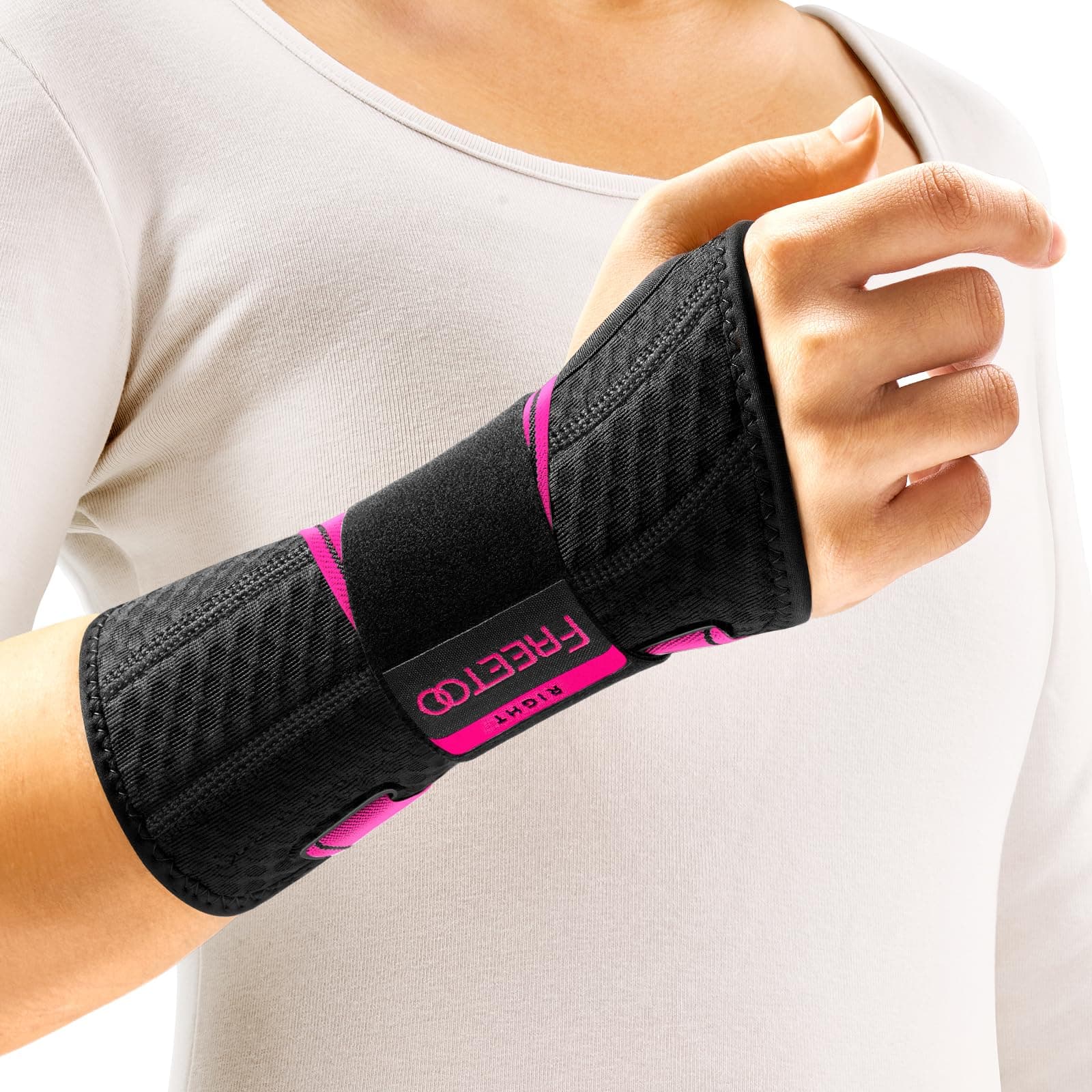 FREETOO Tutore Polso Destro o Sinistro Leggero per Tunnel Carpale, Polsiera Ortopedica Traspirante per Tendinite polso Adatto per Donna Uomo, Tutore Mano Regolabile per Distorsione, Trauma, Artrite