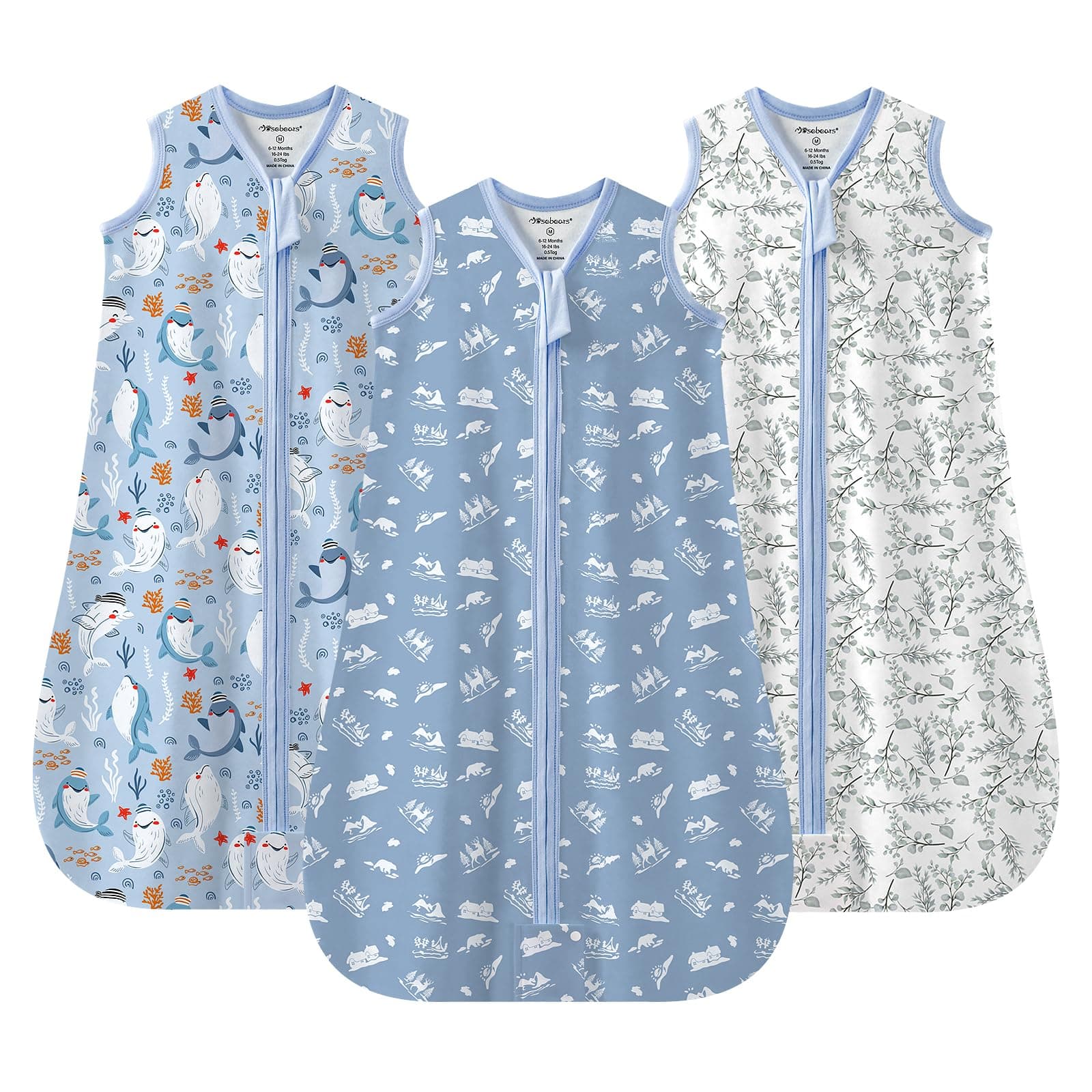Mosebears Sacco nanna Estivo per Bambini, 0,5 Tog 100% Cotone Traspirante (Blu, XL (18-24 mesi))