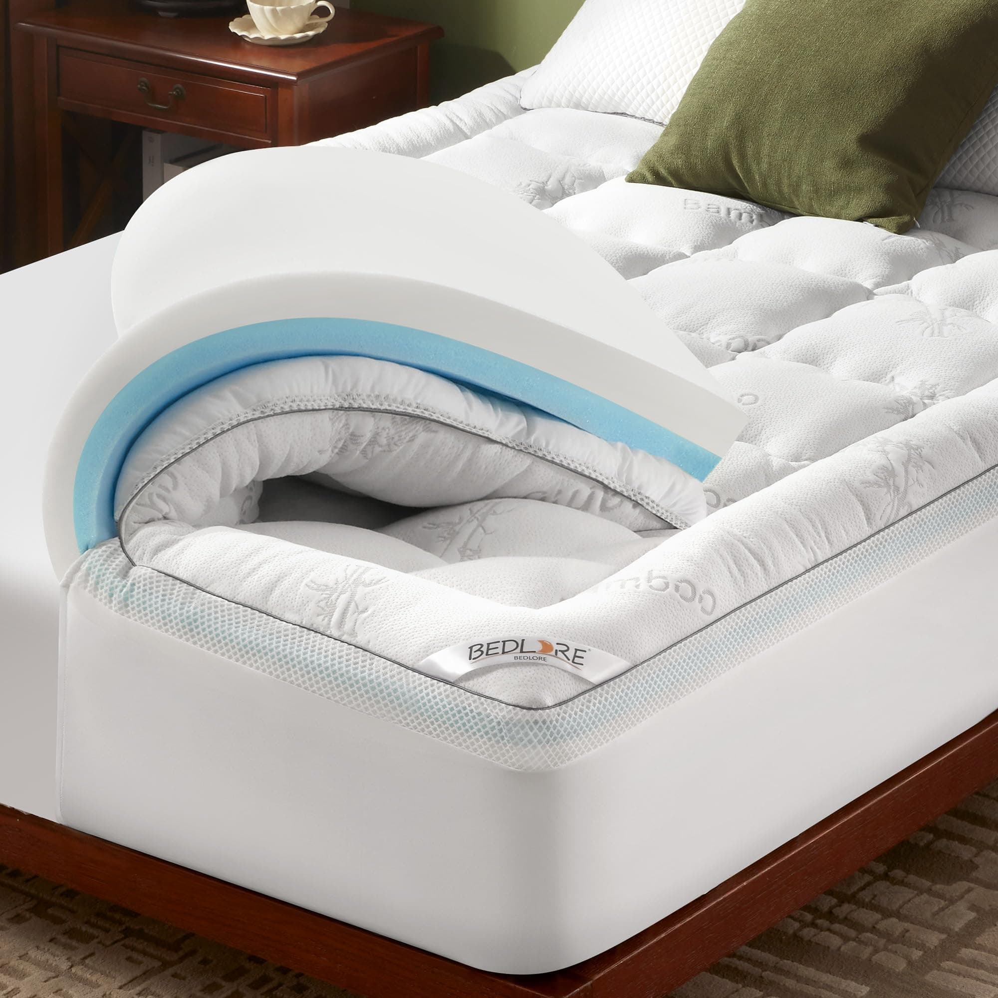 BEDLORE Surmatelas 160 X 200cm, Double Couche de 10 cm (5 cm de Mousse à Mémoire de Forme Gel + 5 cm de Surmatelas Moelleux), Soulagement de la Pression et des Douleurs Dorsales