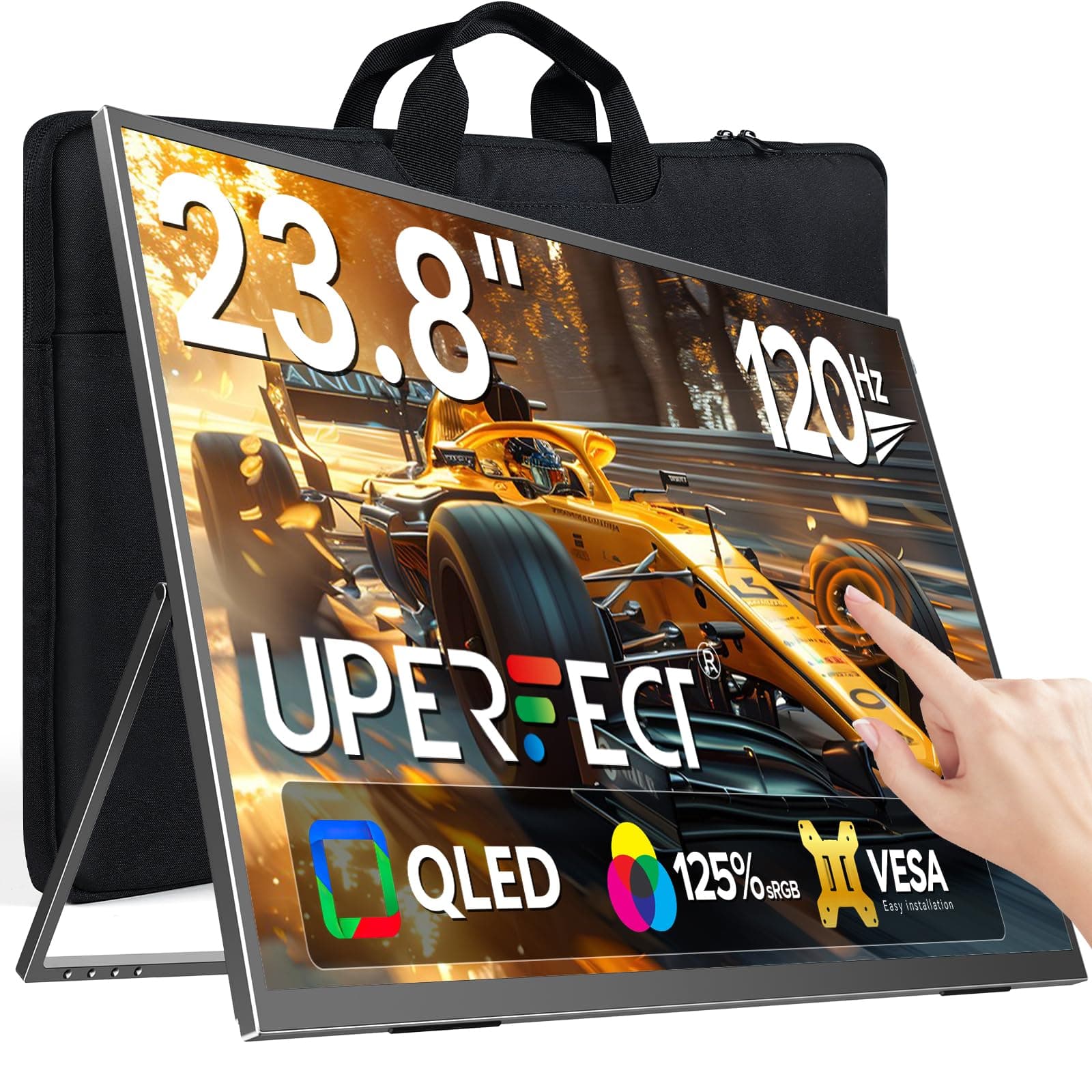UPERFECT 23.8" 120Hz QLED Táctil Monitor Portátil FHD 1080P 125% sRGB Gran Pantalla con Soporte Ajustable 180° USB C HDMI para Laptop/PC/Consola de Juegos/Phone/Mini PC, Compatible con VESA