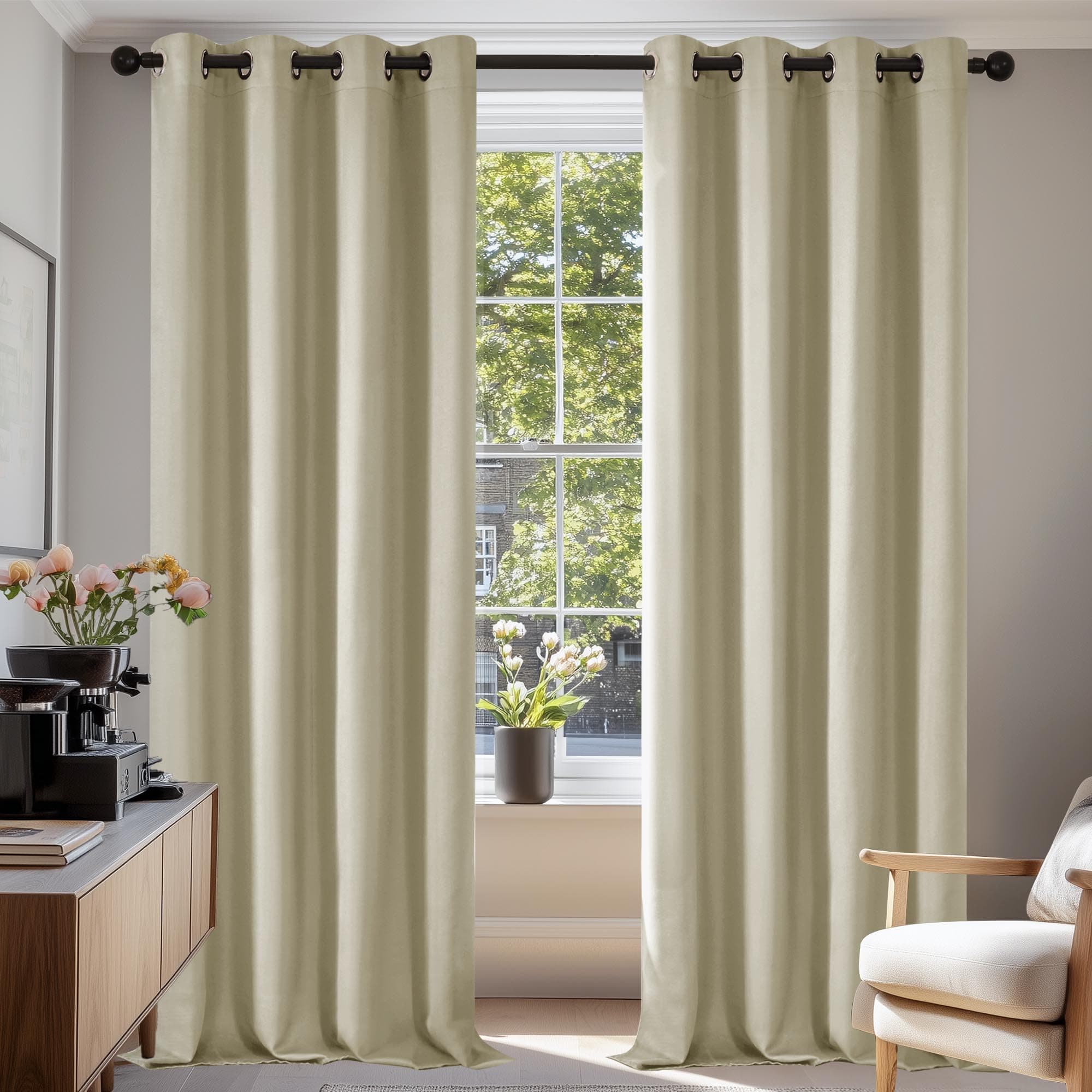 Deconovo Tende Oscuranti per Interni 2 Pezzi 270 CM Altezza, Termiche Isolanti, Anti-Rumore, con Anelli, Ideali per Camera da Letto e Soggiorno, 140x270 CM, Beige Scuro
