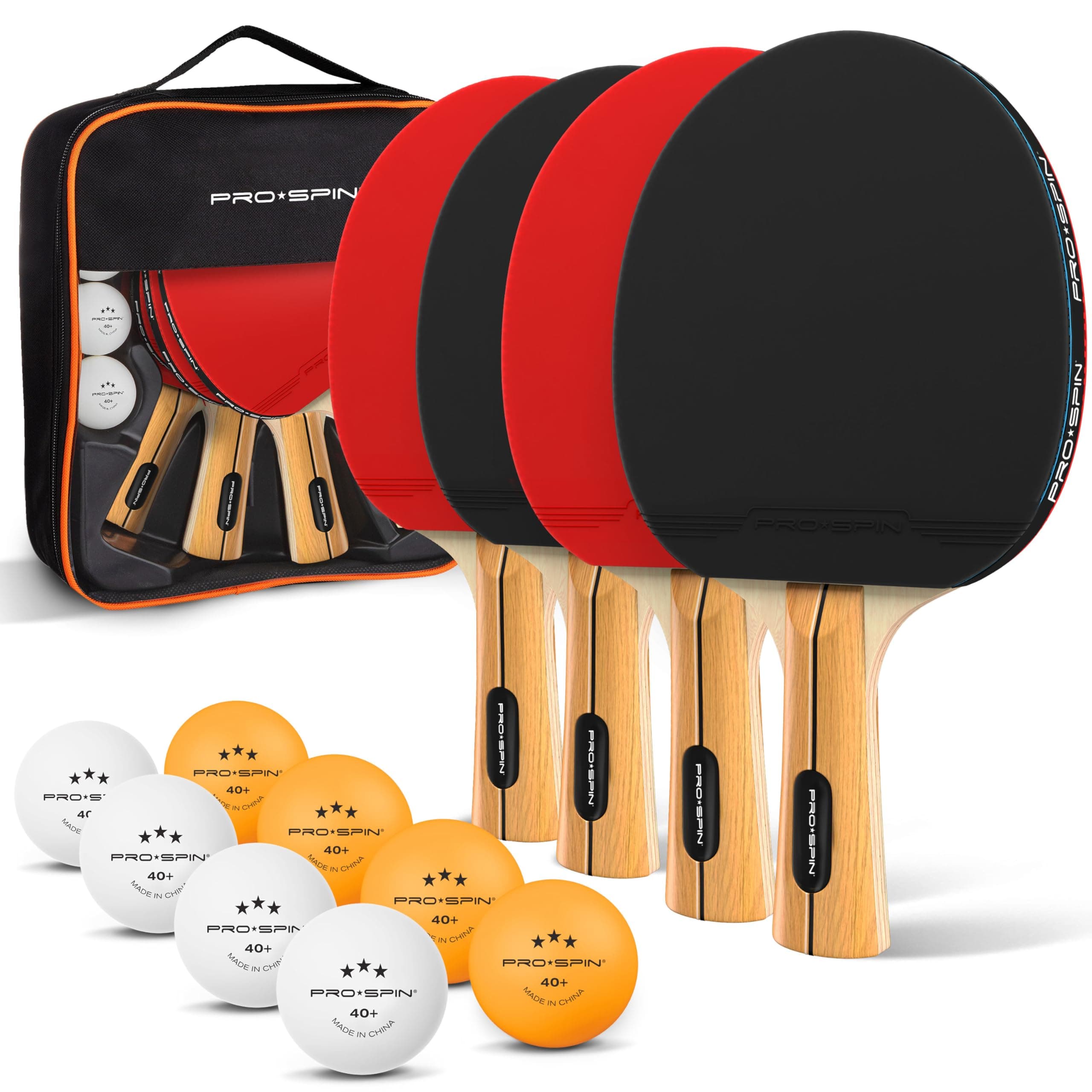 PRO-SPIN Palas de Ping Pong - Set con Raquetas de Tennis de Mesa Premium, Pelotas Ping Pong 3 Estrellas y Estuche Compacto | Set Profesional de Raquetas y Pelotas | para Juegos Interior y Exterior