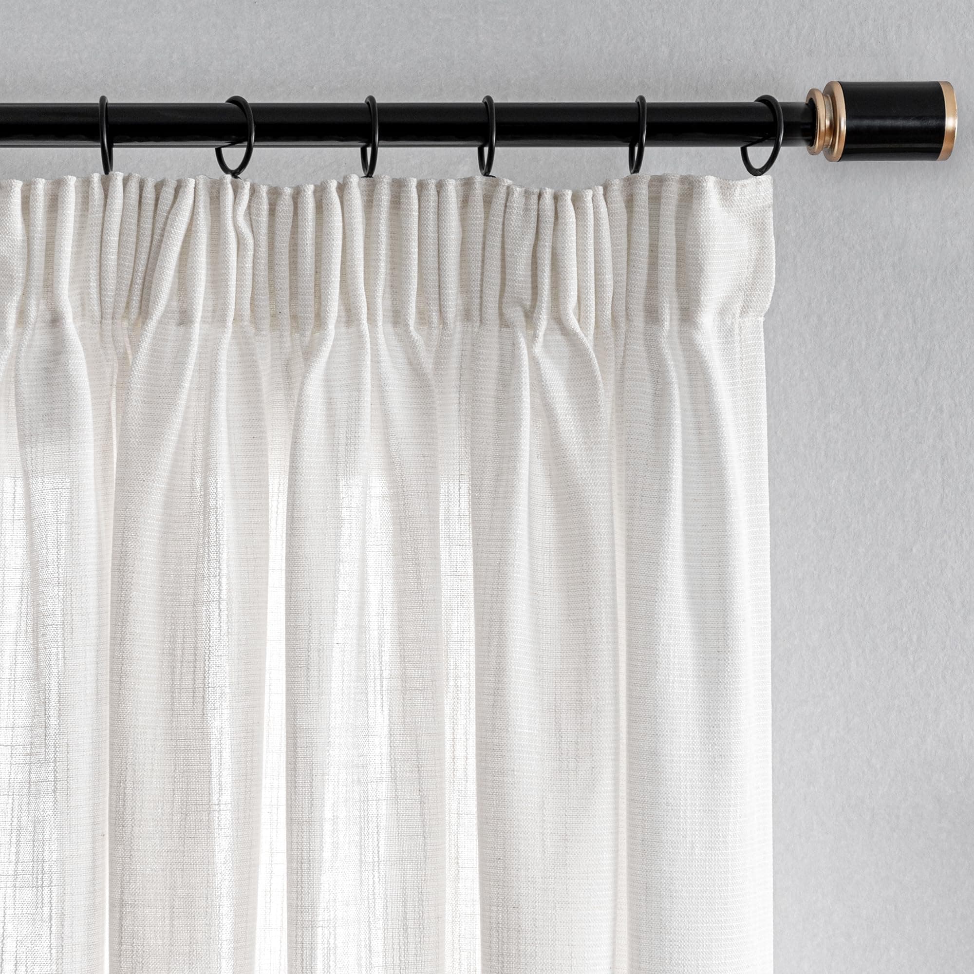 MYSKY HOME Lot de 2 rideaux en lin blanc perle naturel beige clair avec galon fronceur pour salon - 215 x 140 cm (H x l)