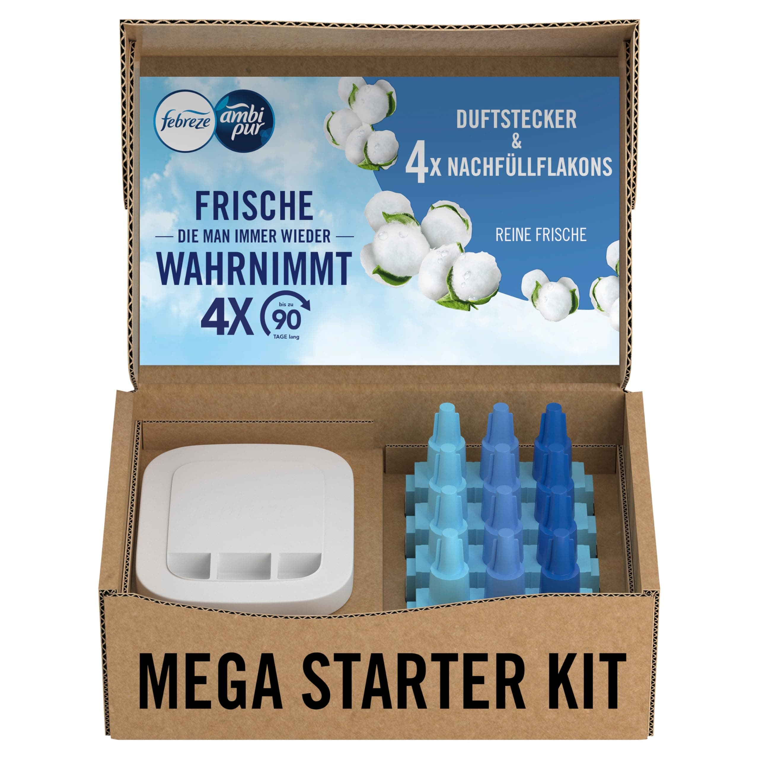 Febreze Programmierbarer Lufterfrischer 3Volution Duftstecker Starter-Kit + 4x Nachfüllflakons Reine Frische, Elektrischer Raumduft mit 3 Wechselnden Düften Zum Bekämpfen Von Gerüchen