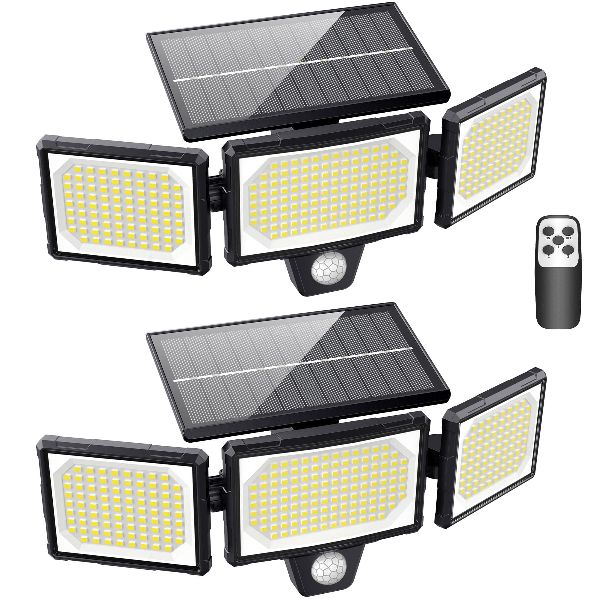 [Lot de 2] Lampes Solaires Extérieur Puissante - 304LED Projecteur Lumière Solaire Extérieure avec Détecteur de Mouvement, 320°éclairage Grand Angle IP65 Solaire éclairage Mural d'extérieur