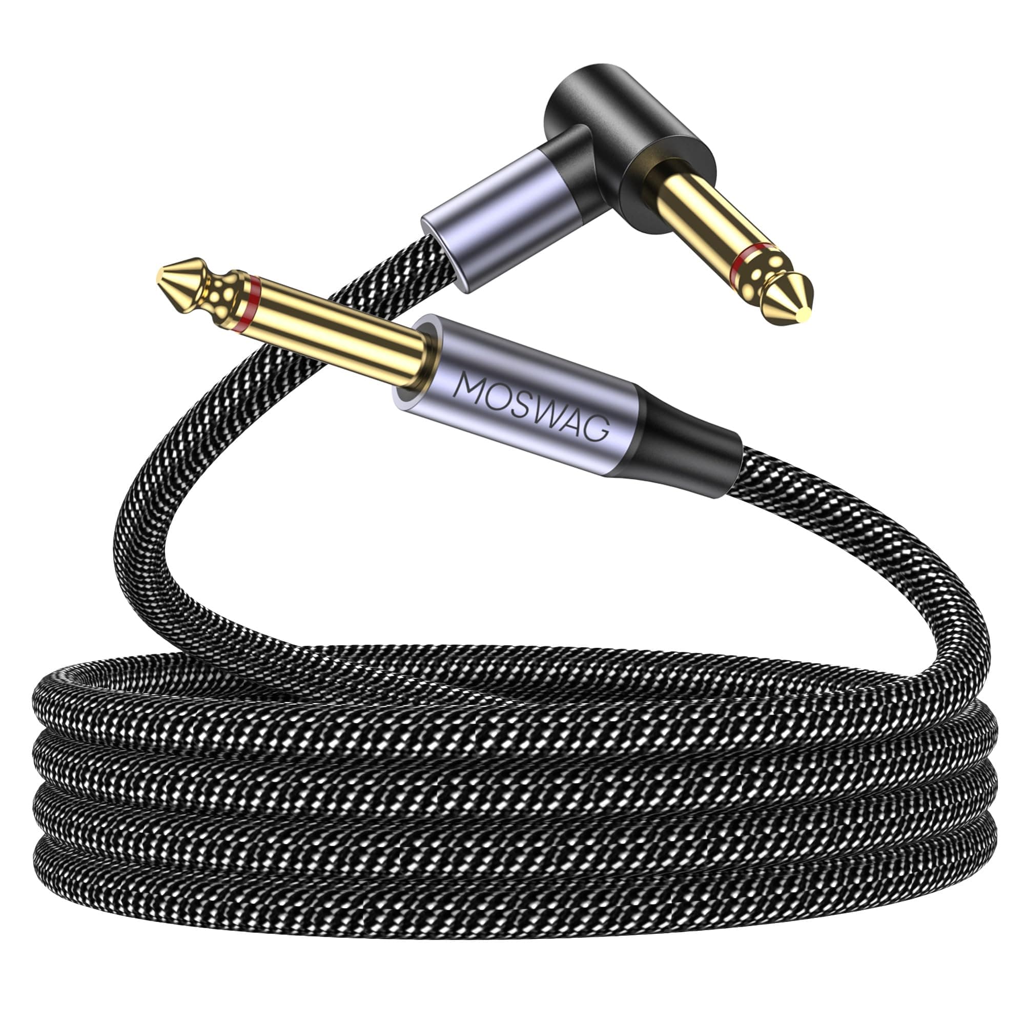 MOSWAG Cavo Chitarra Elettrica 1M, 6.35mm Angolo retto a dritto, Cavo Amplificatore per Basso E chitarra Elettrica Compatibile Elettrico, Basso, Amplificatore