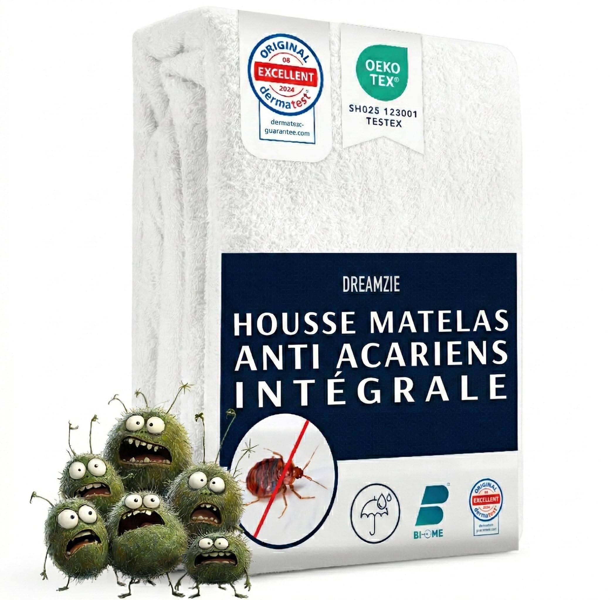 Dreamzie Housse Matelas 160x200 x20 cm Intégrale Anti-Acarien et Punaises de Lit - Protege Matelas 160x200 cm avec Fermeture Eclair pour Allergiques - Imperméable, Bi-Ome et Oeko-Tex