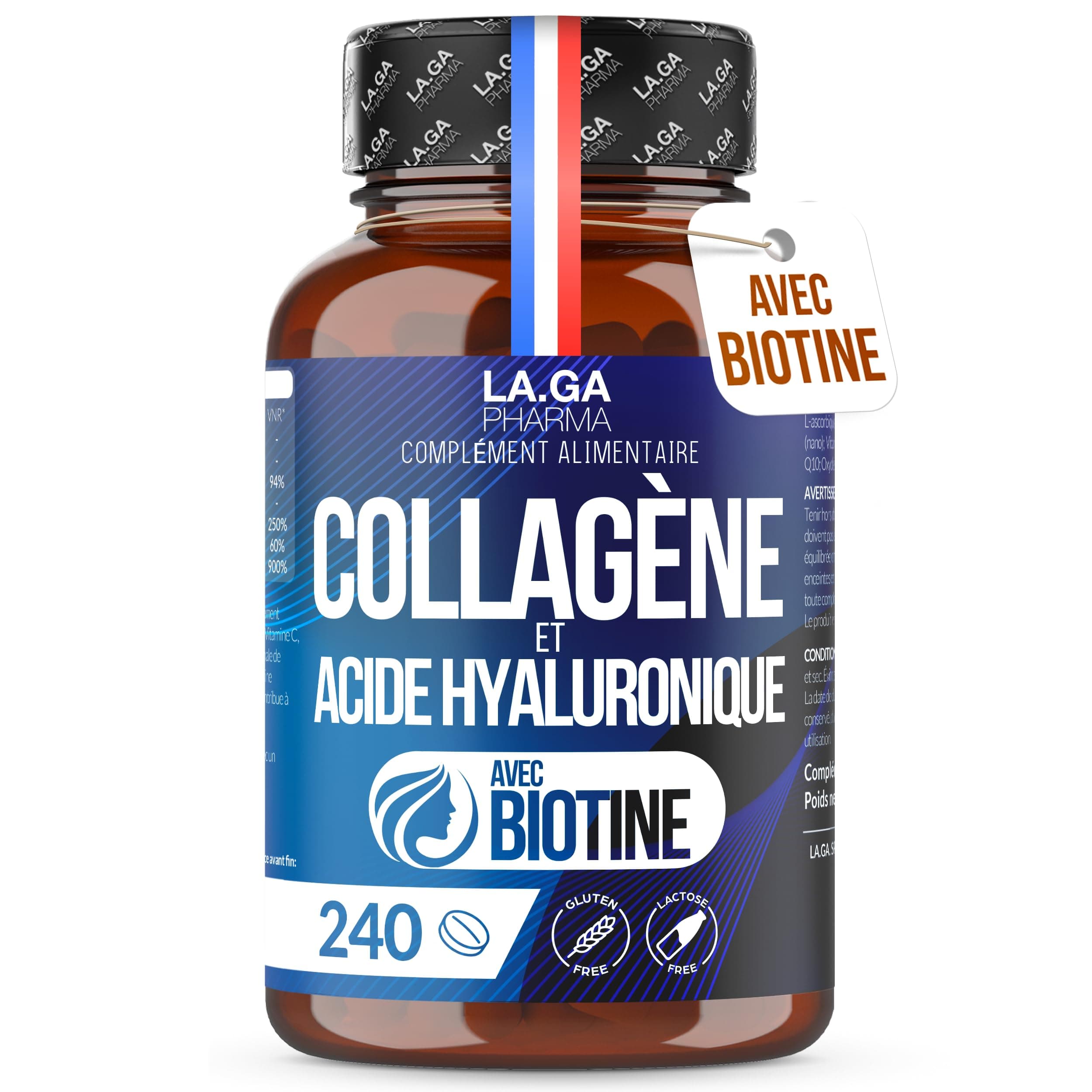 Collagene et Acide Hyaluronique avec Biotine. 240 comprimés à haute dose pour Cheveux, Peau, Ongles et Articulations. Collagene, Acide Hyaluronique, Coenzyme q10, Zinc et Vitamines C + E.