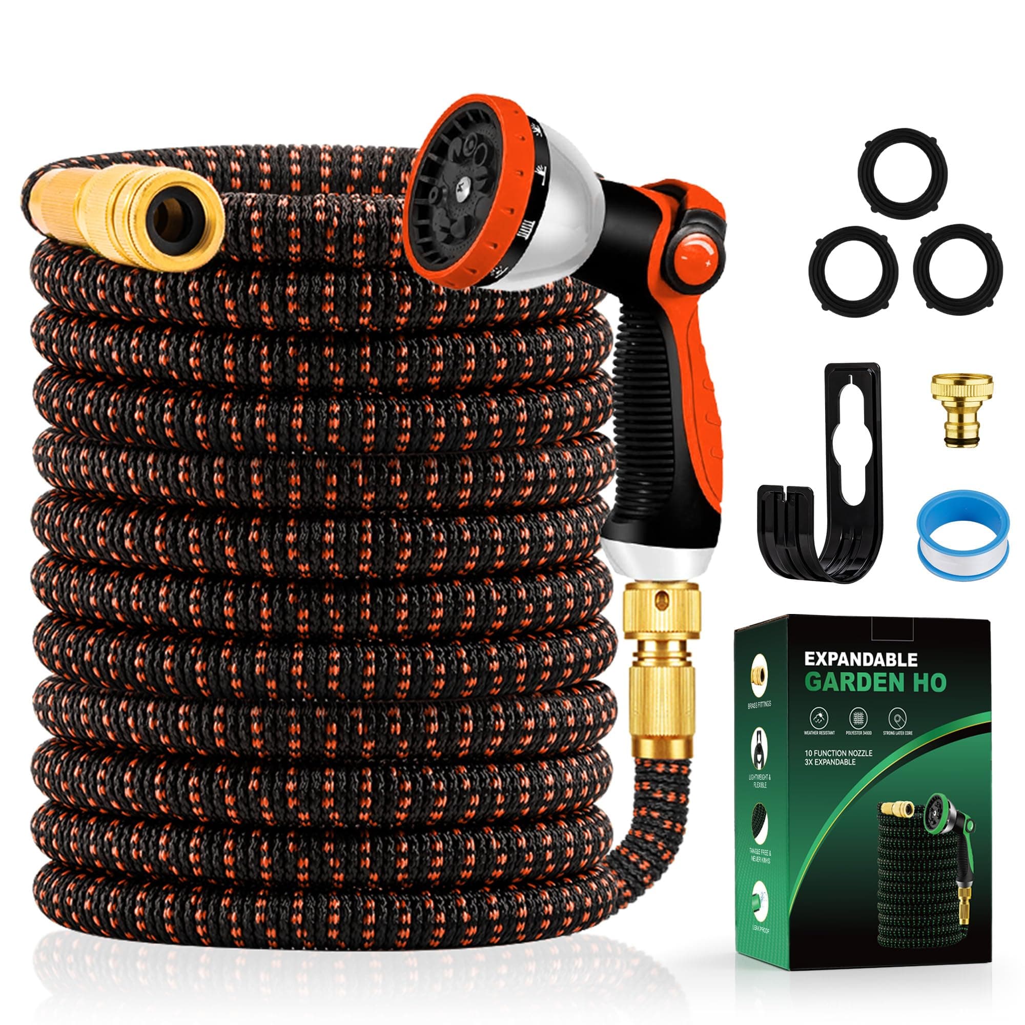 Tuyau d'Arrosage Extensible 45m/150Ft avec 10 Modèles de Pulvérisation Convient aux Robinets de 1/2" et 3/4" Raccords en Métal Durables pour Jardin, Arrosage, Nettoyage