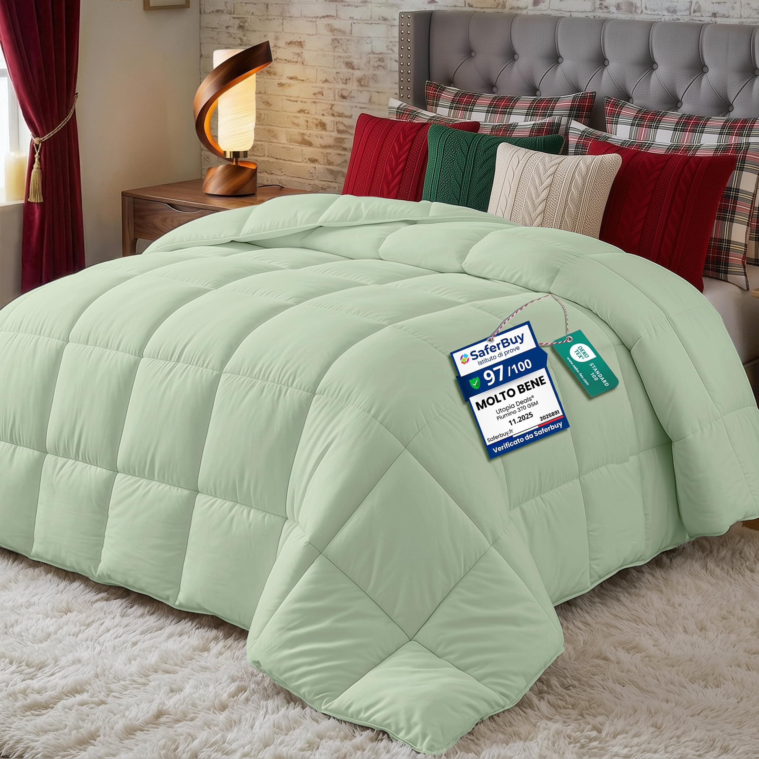 Utopia Bedding Piumone 220 x 240 cm 370 GSM, Piumino Matrimoniale, Piumino Letto Matrimoniale, Trapunta Matrimoniale 100% Microfibra (Verde Salvia)