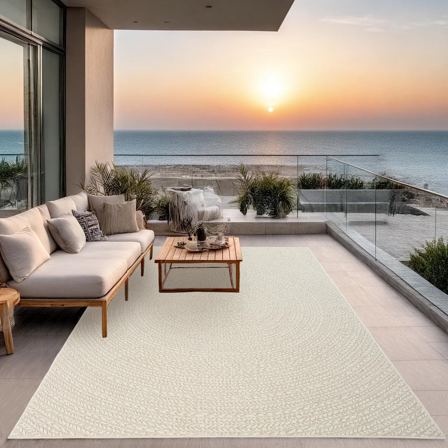 the carpet Kansas – tappeto indoor/outdoor in juta naturale, resistente e facile da pulire, ideale per terrazza, balcone o soggiorno - Crema - ca. 200 x 290 cm