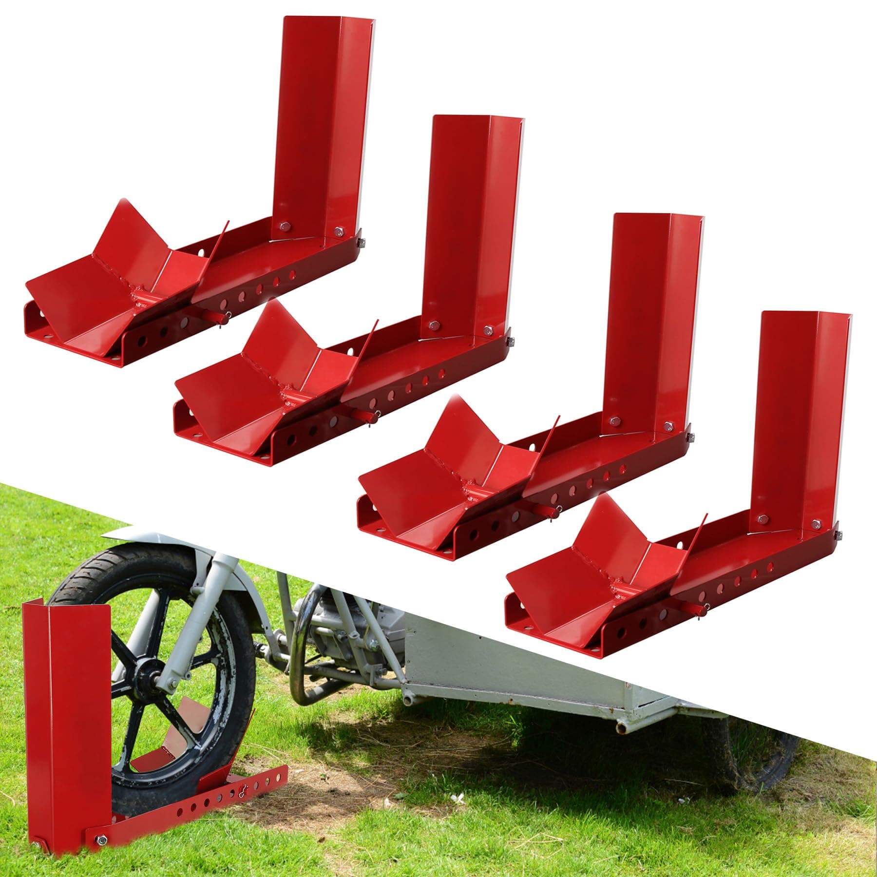 Gimisgu Lot de 4 supports de montage pour roue avant de moto - Pince de roue avant - Convient pour pneus de 8 à 24 pouces - Support de transport
