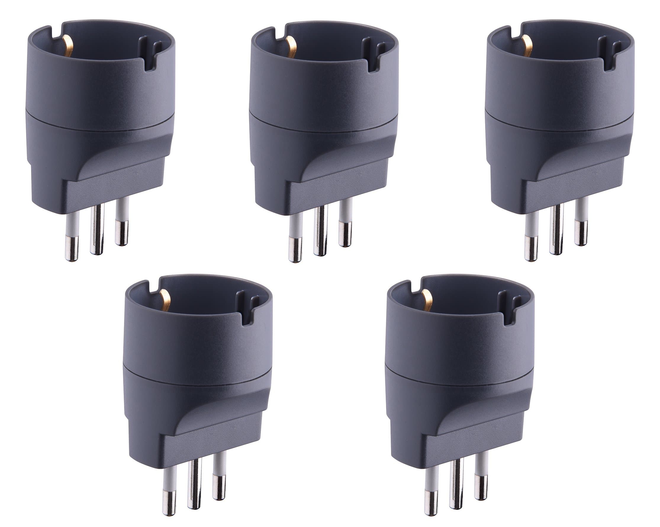 Electraline 92294 Set 5 Adattatori da Schuko a Spina Piccola 10A, Nero, Confezione da 5