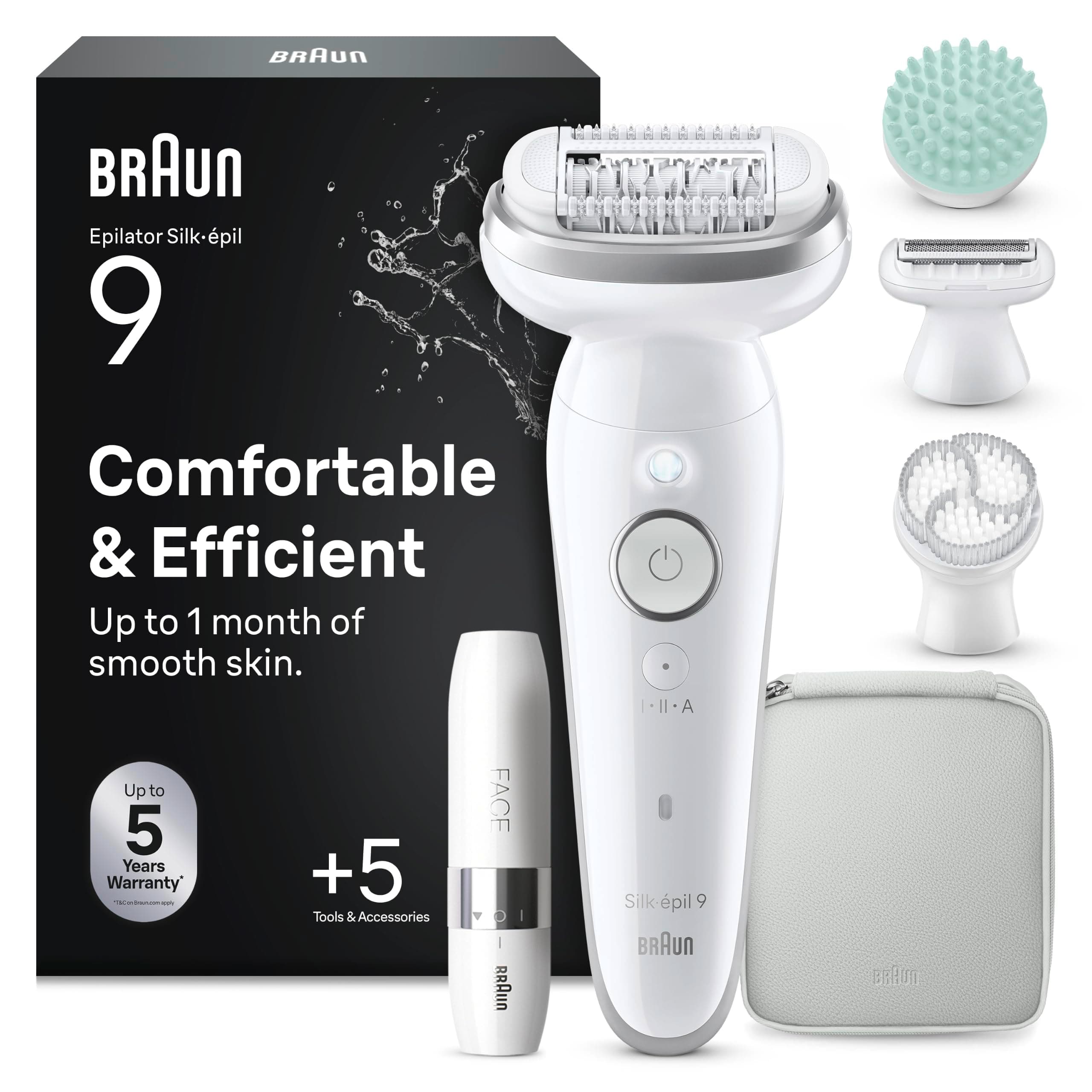 Braun Silk-épil 9 SkinSpa, Depiladora Para Una Fácil Eliminación Del Vello, Piel Suave Duradera. 9-381, Blanca/Plateada