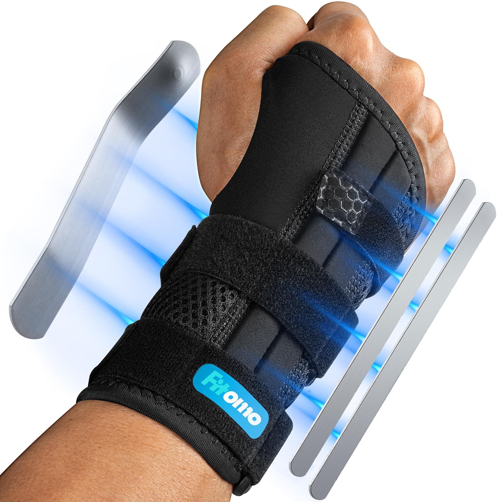 Fitomo Muequera Tendinitis Mueca con 3 Férulas y Apertura del Pulgar Suave, Férula Túnel Carpiano para Noche, Muequera Metacarpiana Ortopedica para Esguince Artritis, 1 Unidad, Derecha