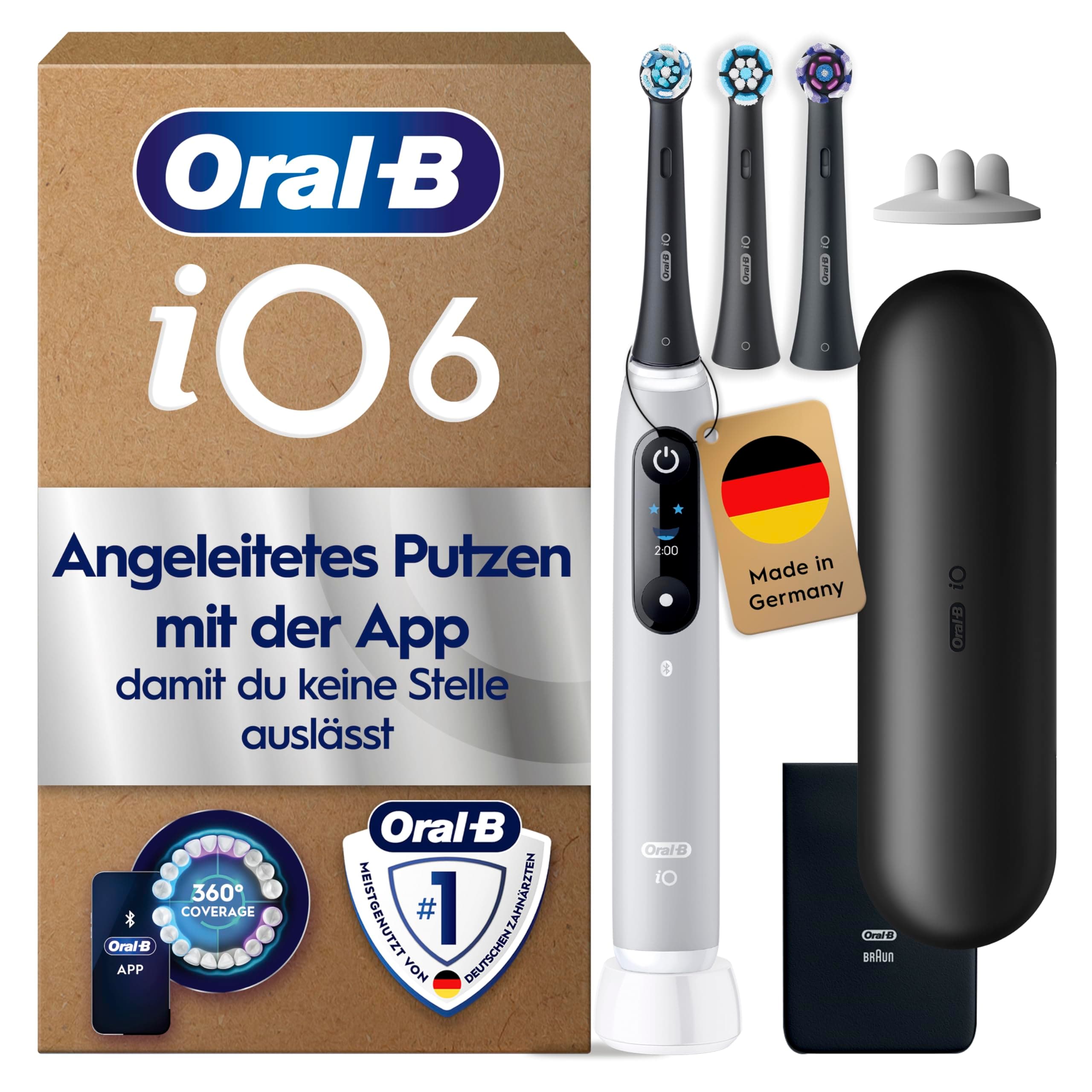 Oral-B iO Series 6 Elektrische Zahnbürste, Grau | Inkl. 3 Aufsteckbürsten, Reise-Etui, Electric Toothbrush mit 5 Putzmodi für Zahnpflege
