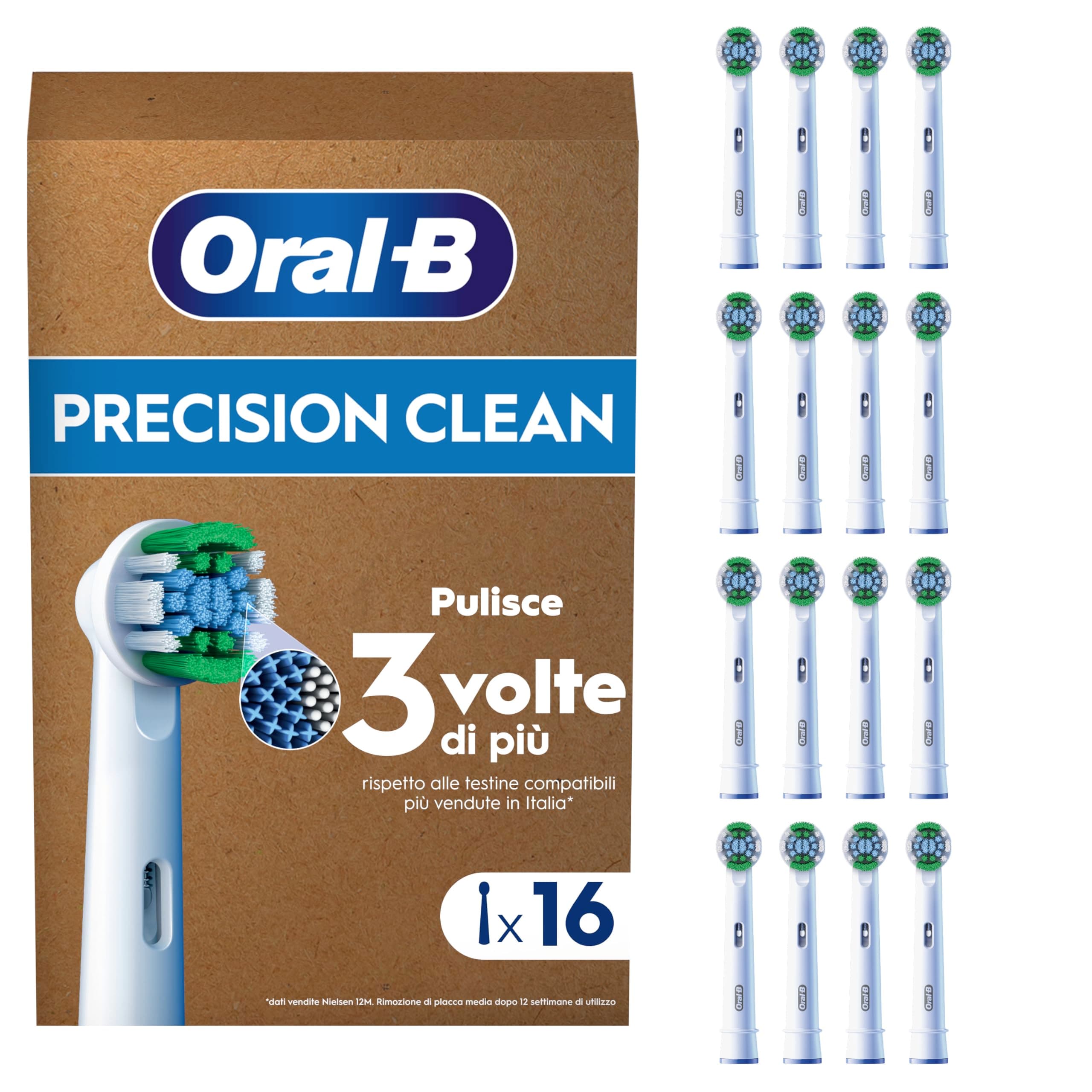 Oral-B Testine di Ricambio Pro Precision Clean, Bianche, 16 Ricambi - 16 Testine di Ricambio per Spazzolino Elettrico, Autentiche, Confezione Adatta alla Buca delle Lettere