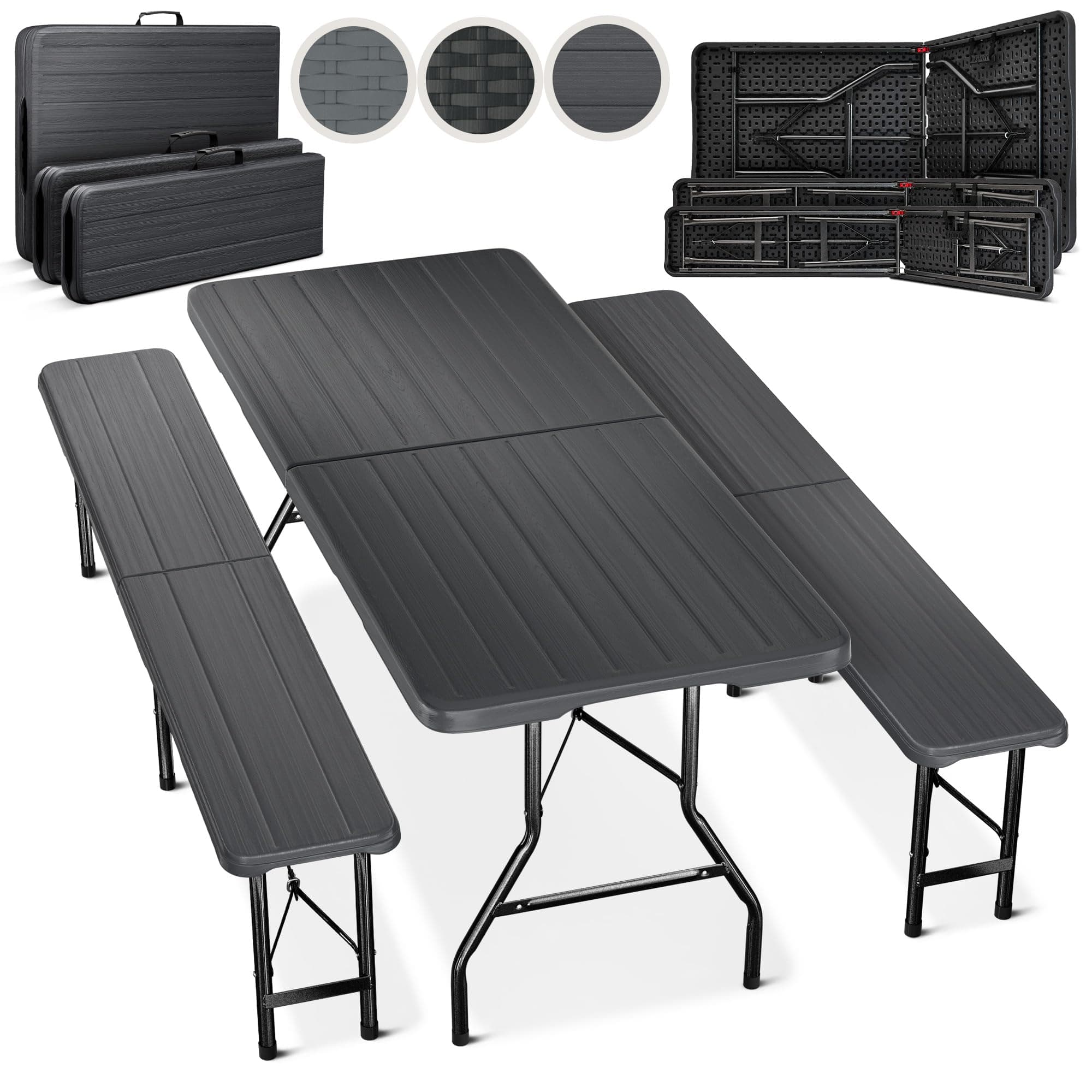 Blumtal Ensemble de Jardin 3 Pièces - 2 Bancs (183x28x43) et 1 Table Brasserie (180x74x74cm) - Table Pliante pour 8 Personnes - Anthracite