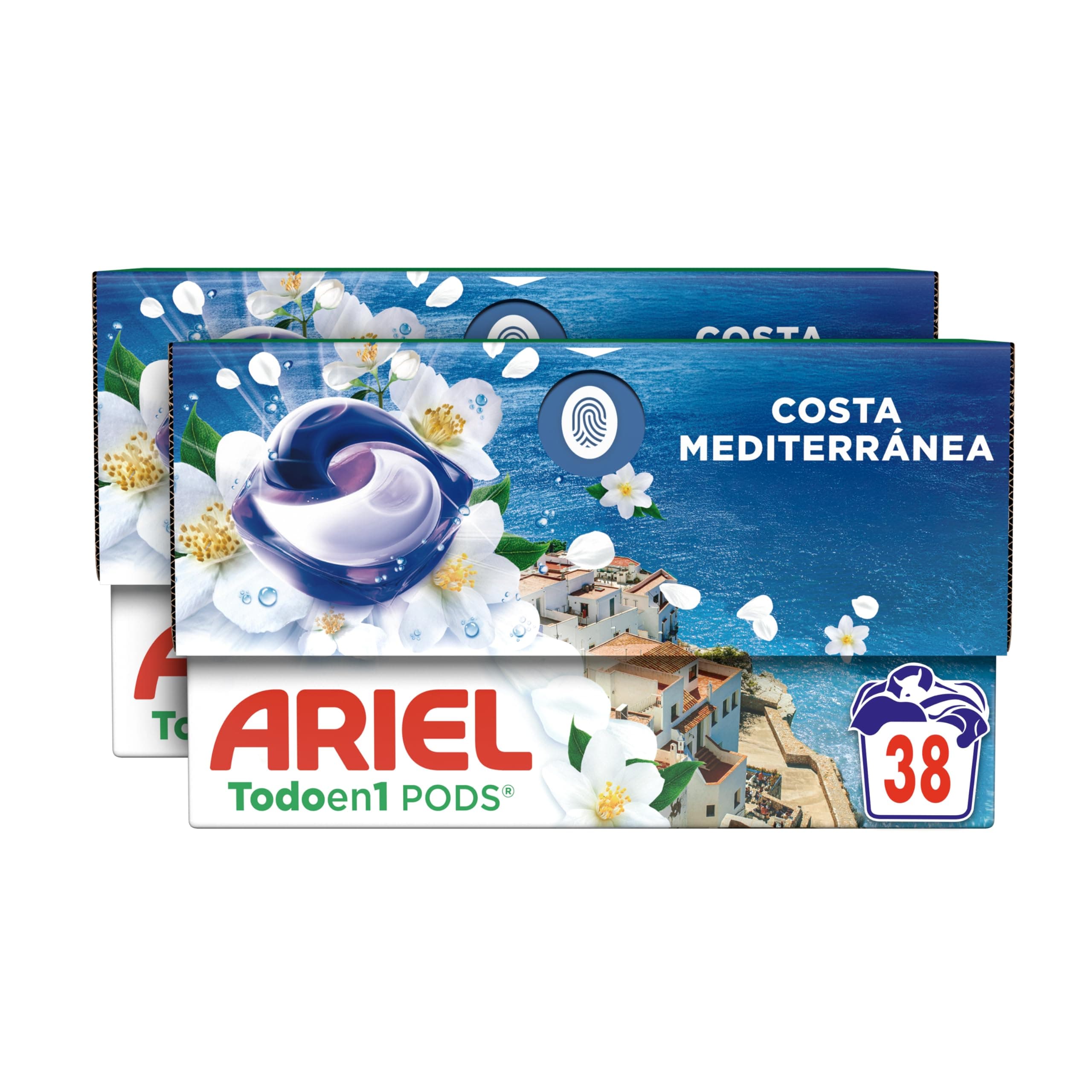 Ariel Todo en 1 PODS Brisa Marina Y Jazmín, Detergente Líquido Para Lavadora en Cápsulas, 38 Lavados, Edición Limitada Costa Mediterránea
