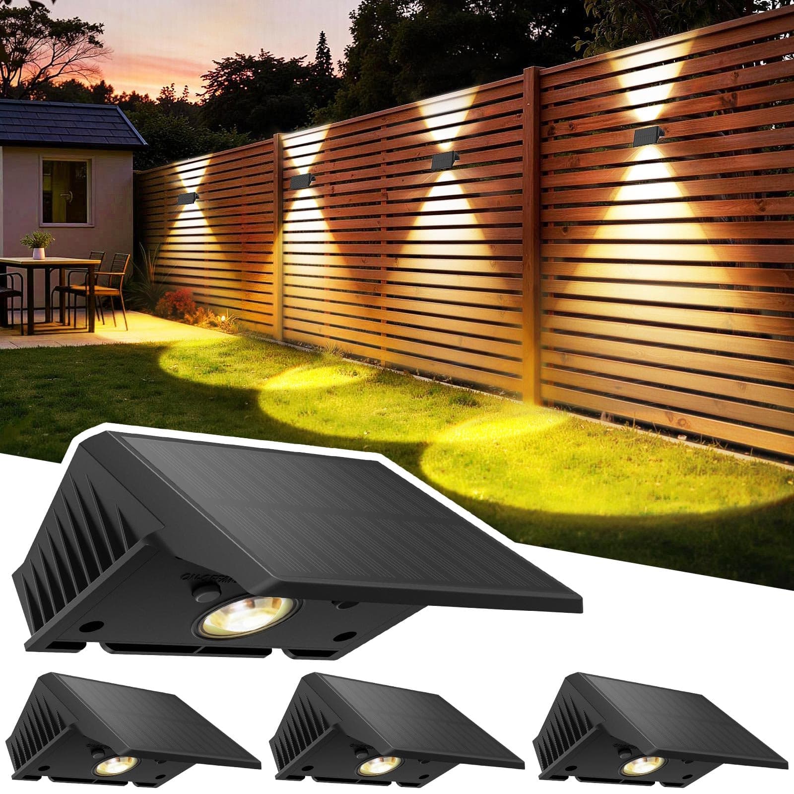 Delaiglow Lampada Solare da Esterno Up & Down Set da 4 Luci Solari da Esterno Bianco Caldo 3000K Faretti Solari a LED da Esterno 1000 mAh Applique Impermeabile IP67 Per Parete Giardino Terrazzo