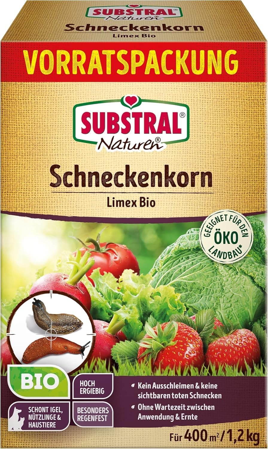 Substral Naturen Schneckenkorn Limex Bio, 1,2 kg für 400 m², natürliches, regenfestes Ködergranulat zur Schneckenbekämpfung