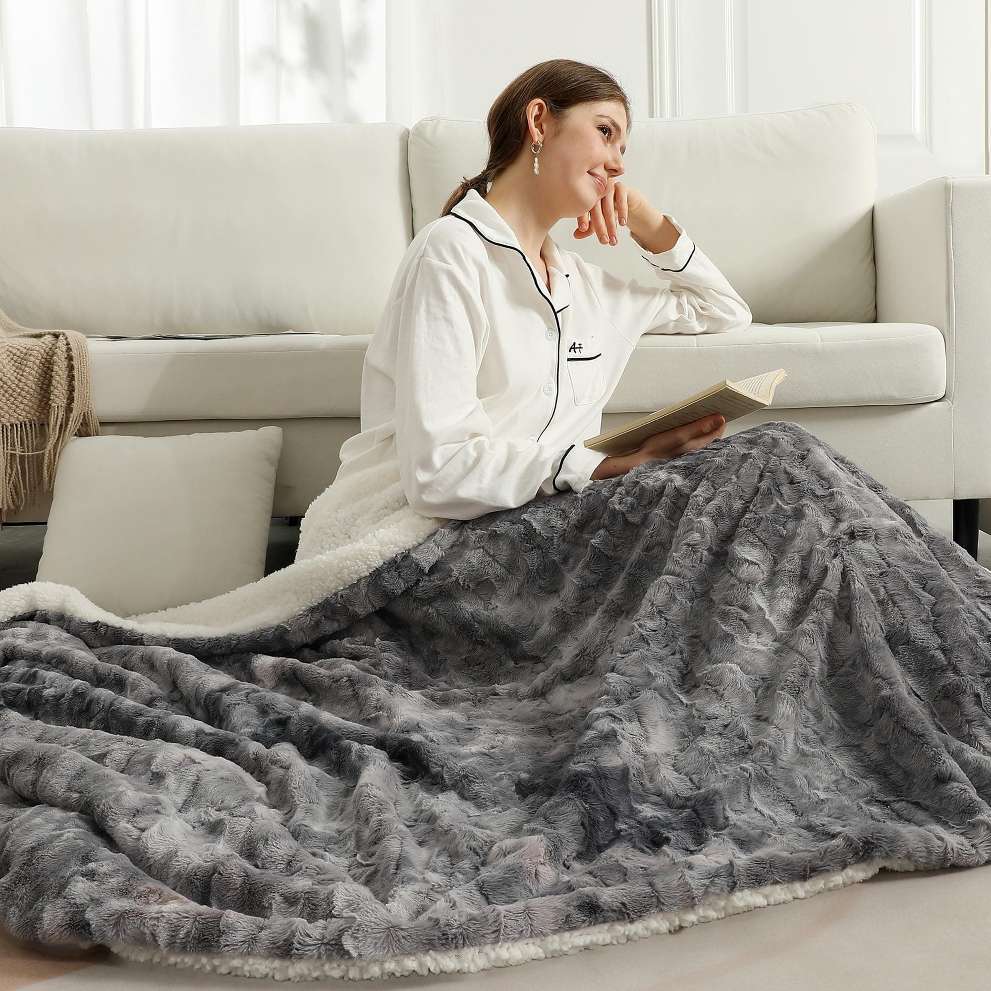 COZYTY Couverture Chauffante 150×200cm, Plaid Chauffant en Polaire Tie-dye, 6 Niveaux de Chaleur, Minuterie 10 Heures, Protection contre la surchauffe, Lavable en Machine, Gris-Noir