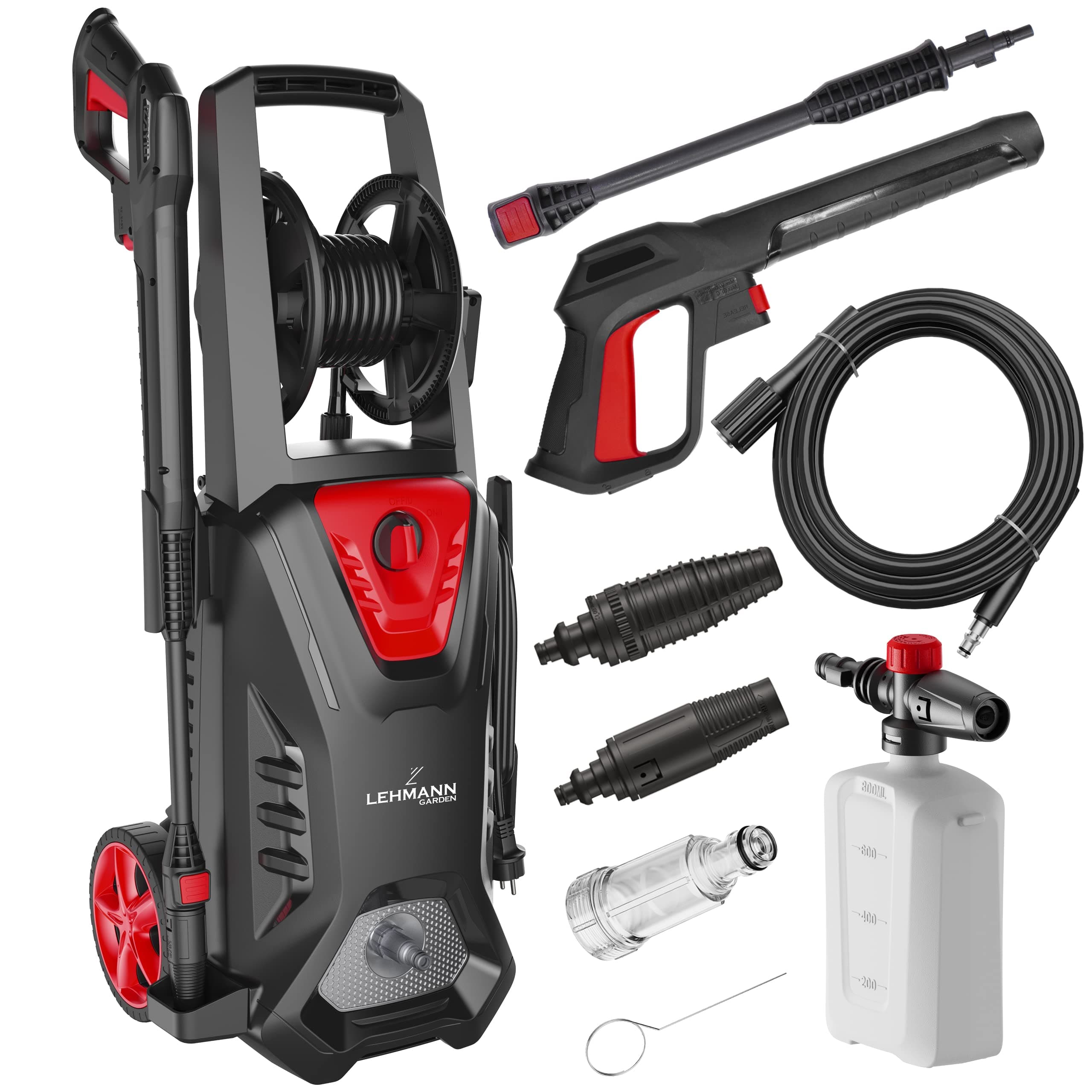 LEHMANN Missouri Idropulitrice ad Alta Pressione con Pompa in Alluminio, 2200 W, max. 240 bar, Portata 480 l/h, Tubo pressione 10 m, Accessori - Lancia a Schiuma, Ugello Regolabile, Ugello Turbo