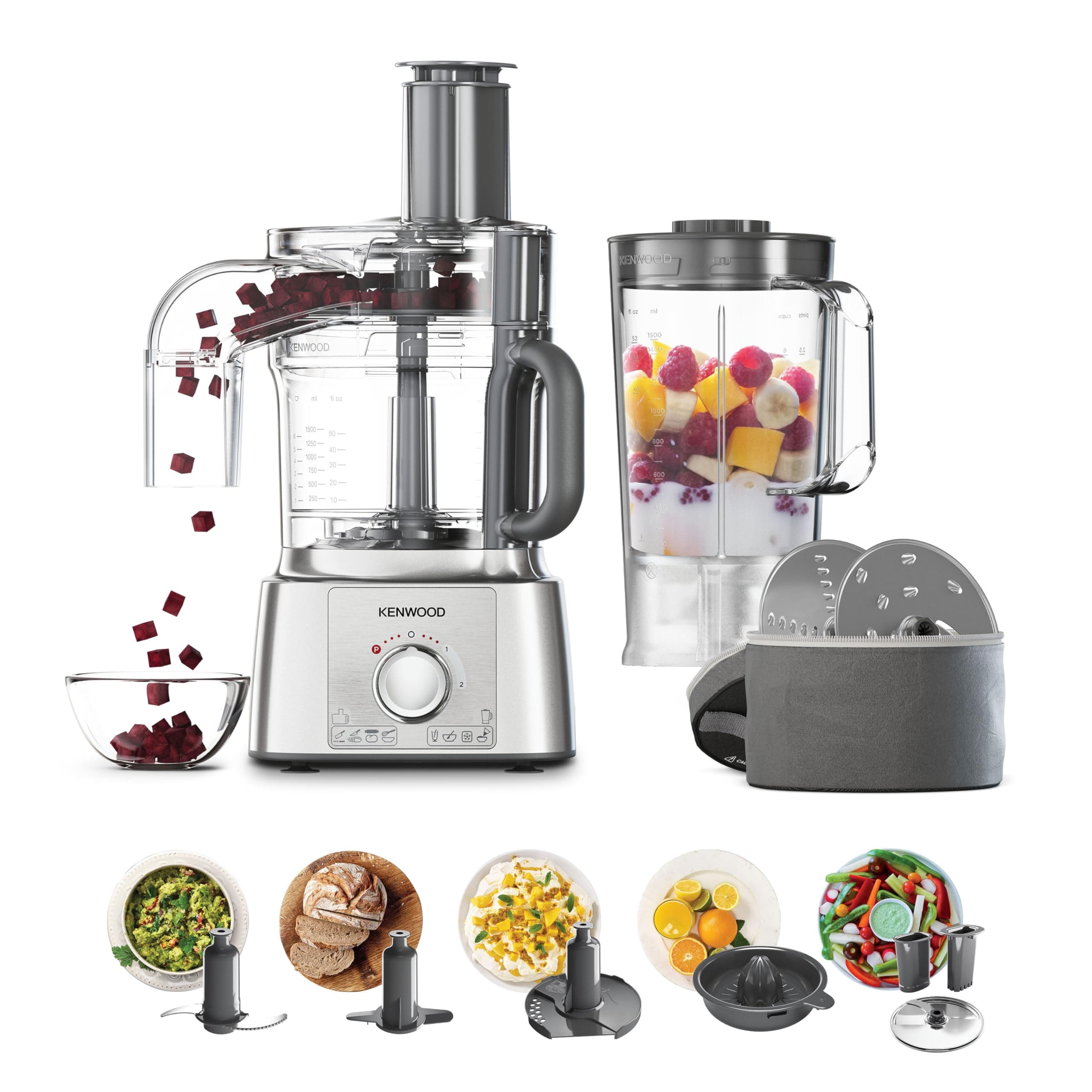 Kenwood MultiPro Express FDP65.820SI, Robot de Cuisine Multifonction avec Large Gamme d'Accessoires, Bol d'une Capacité de 3 L, 2 Vitesses Plus Pulse, 1000W, Argent
