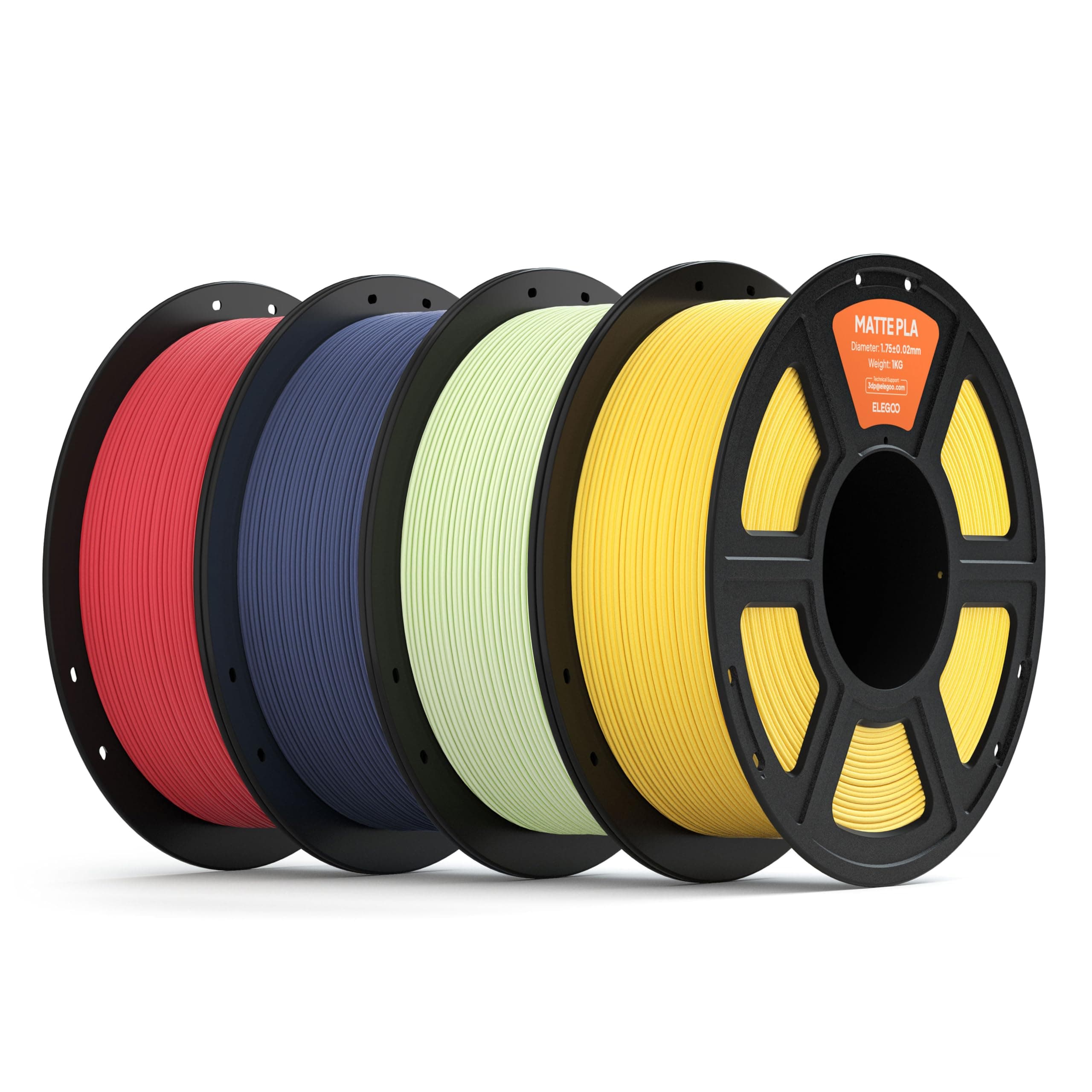 ELEGOO Matte PLA Filament 1.75mm Set 4KG, 3D Drucker Filament Bundle Hohe Maßgenauigkeit, 1kg Kartonspule (2.2lbs) für die Meisten 3D Printer Marineblau/Rubinrot/Mintgrün/Sunshine Gelb