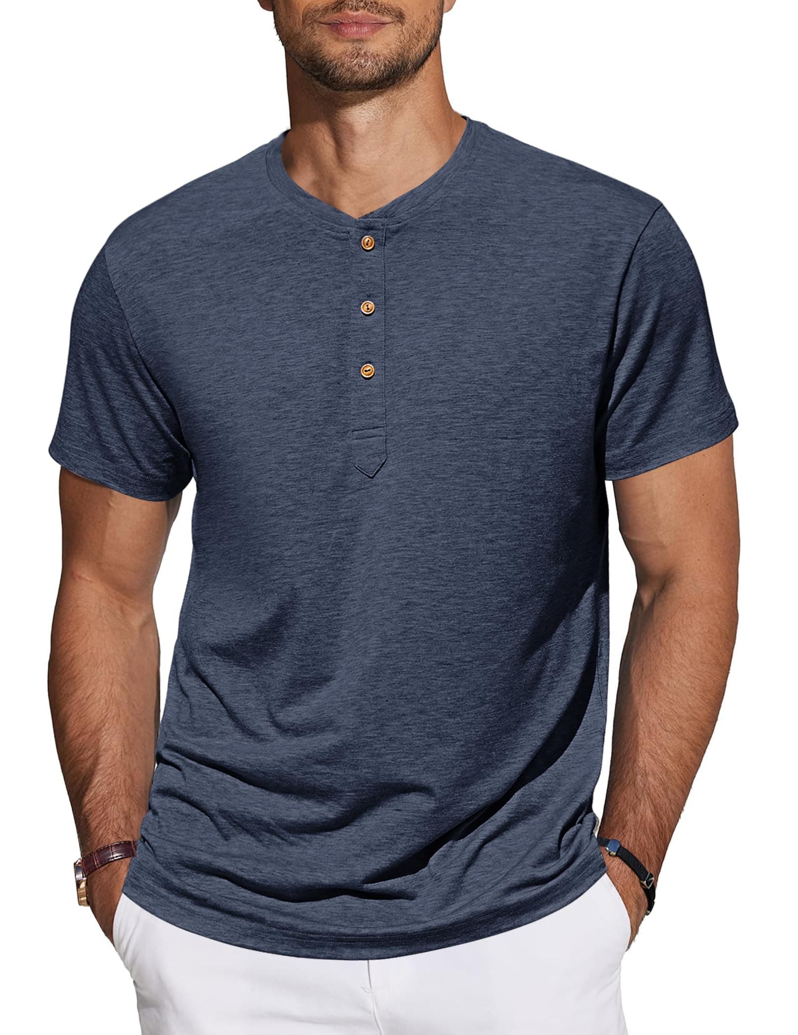 TARAINYA Henley T-Shirt Uomo Cotone Maniche Corte Maglietta Casual Comfortevole con Bottone Quotidiano/Ufficio/Spiaggia M-4XL