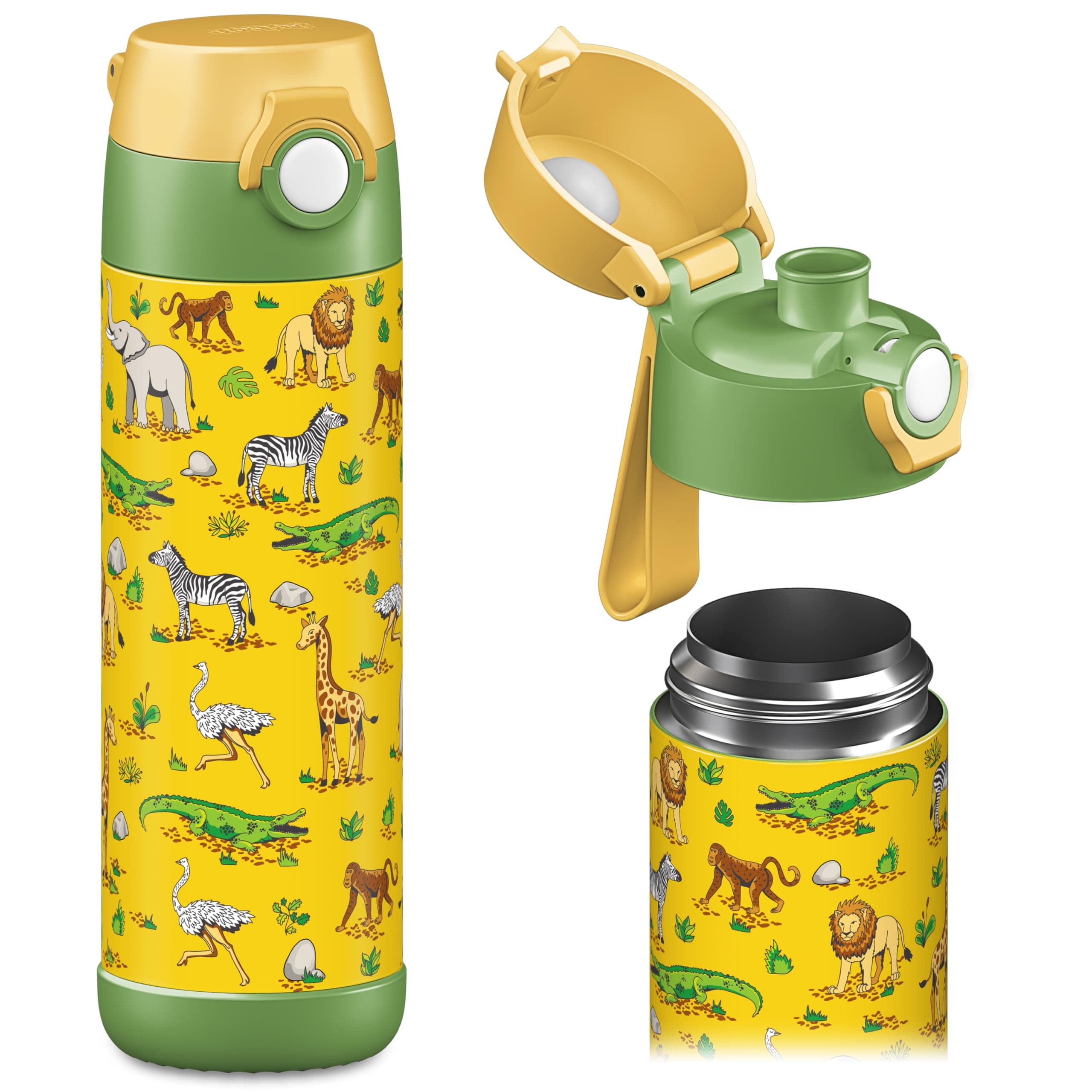 Jarlson® Borraccia Termica Bambini 500ml MALI [SENZA BPA e FTALATI] - Bottiglia Acciaio Inox - Termos per Acqua per Bambino e Bambina - Mantiene Freddo - Ideale per Scuola, Sport e Viaggi (Safari)